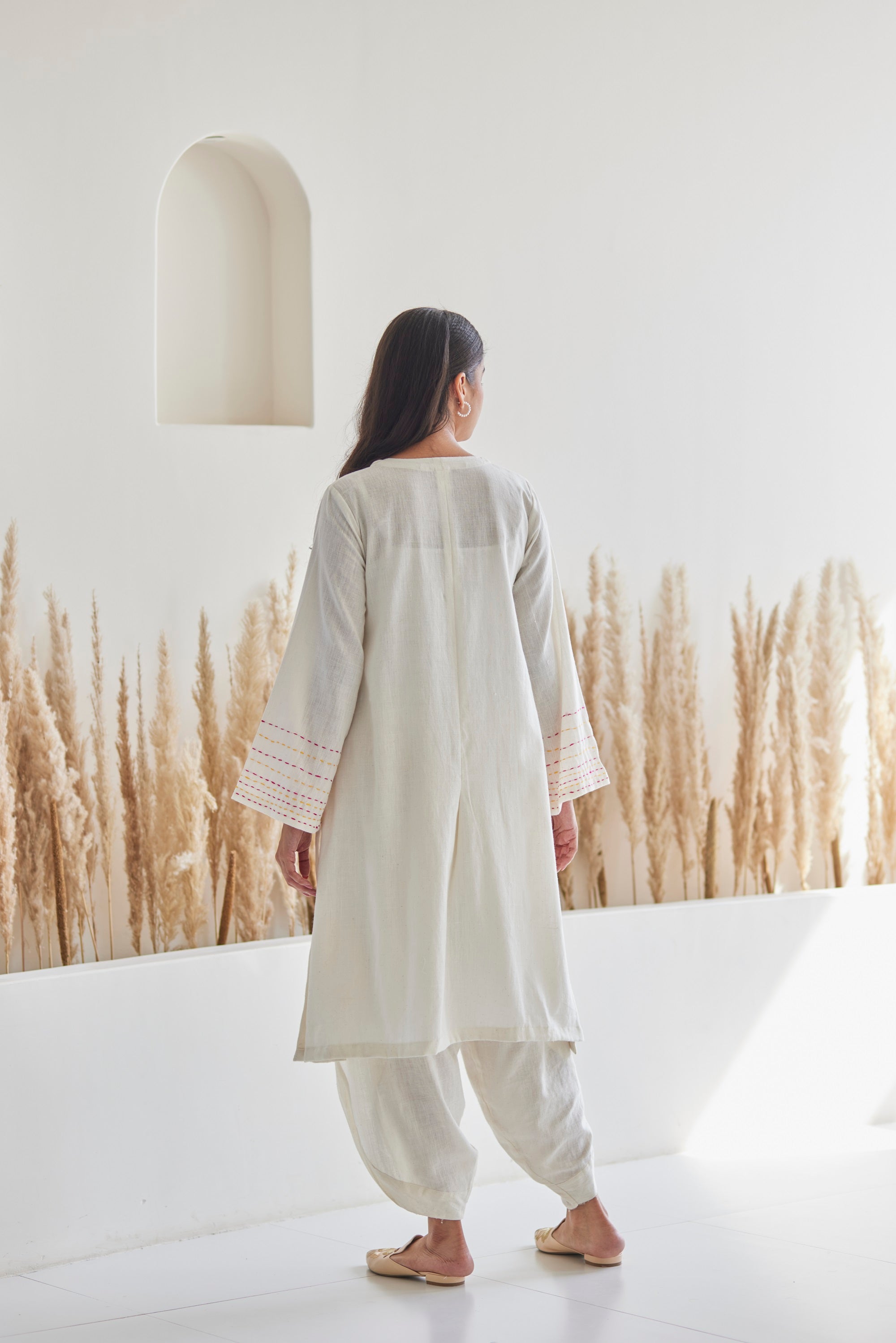 White Handwoven Kurta with Dhoti