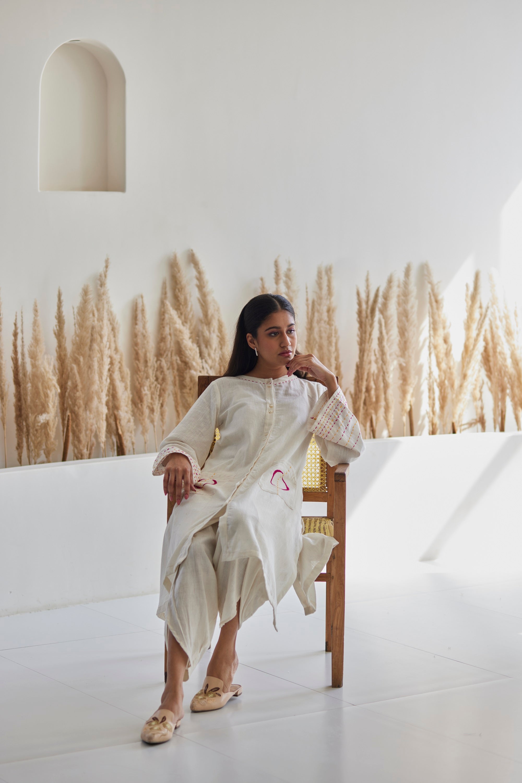White Handwoven Kurta with Dhoti
