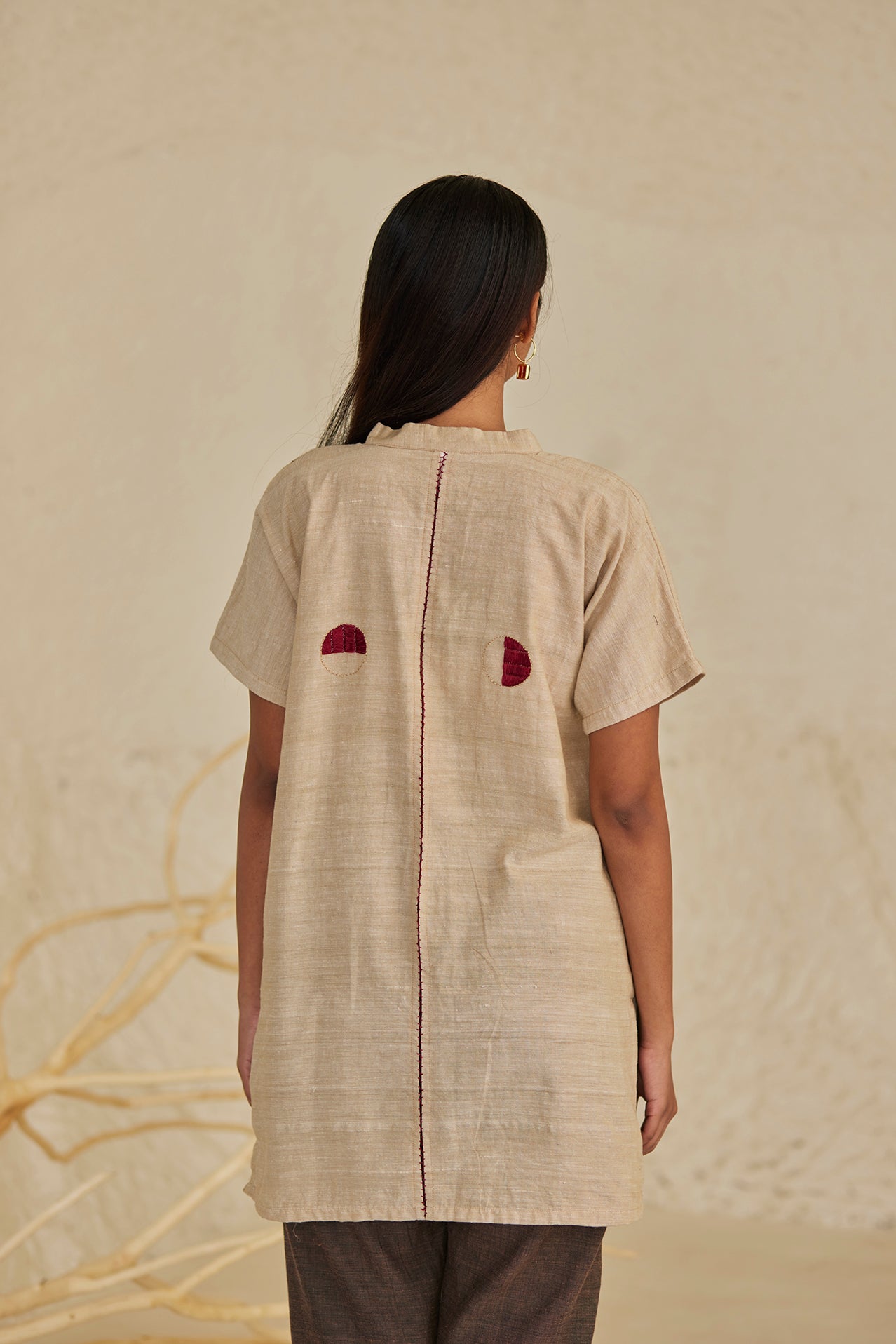 Collar beige top with pants
