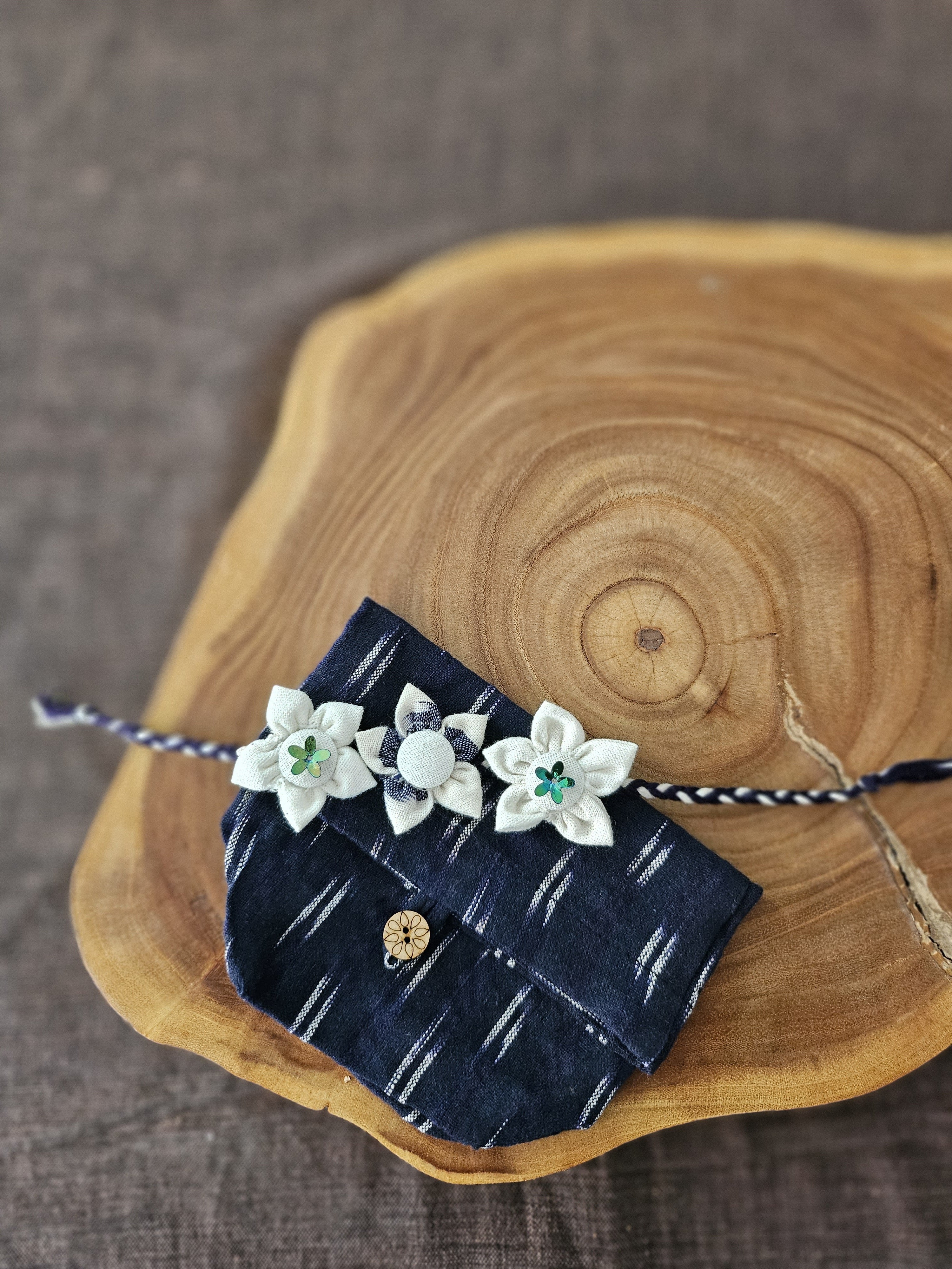 Upcycled Fabric Flower Rakhi & Ikat Pouch (Set of 2)