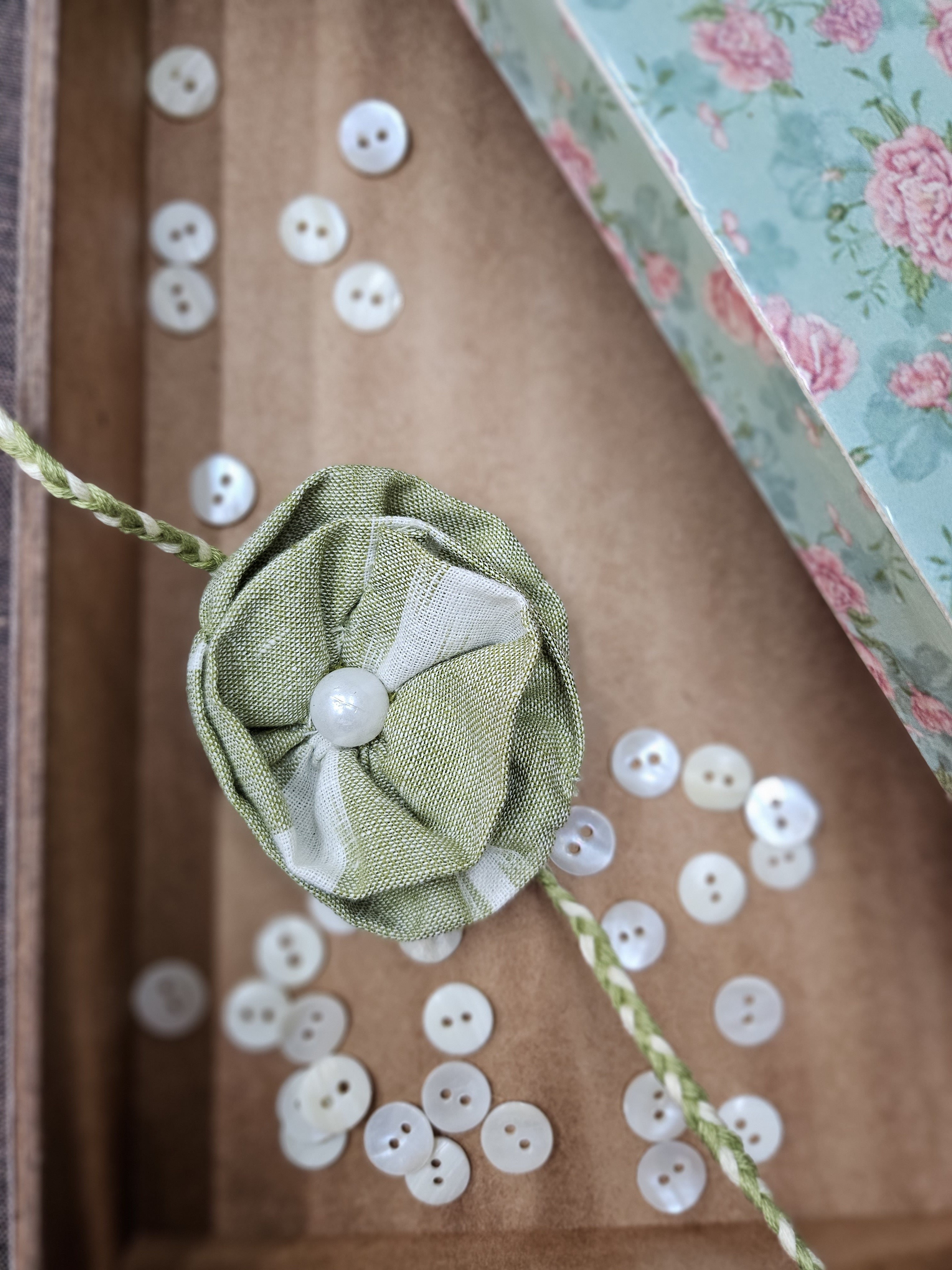 Set of 2 Ruffle Flower Rakhis & 2 Upcycled Pouches (Set of 4)