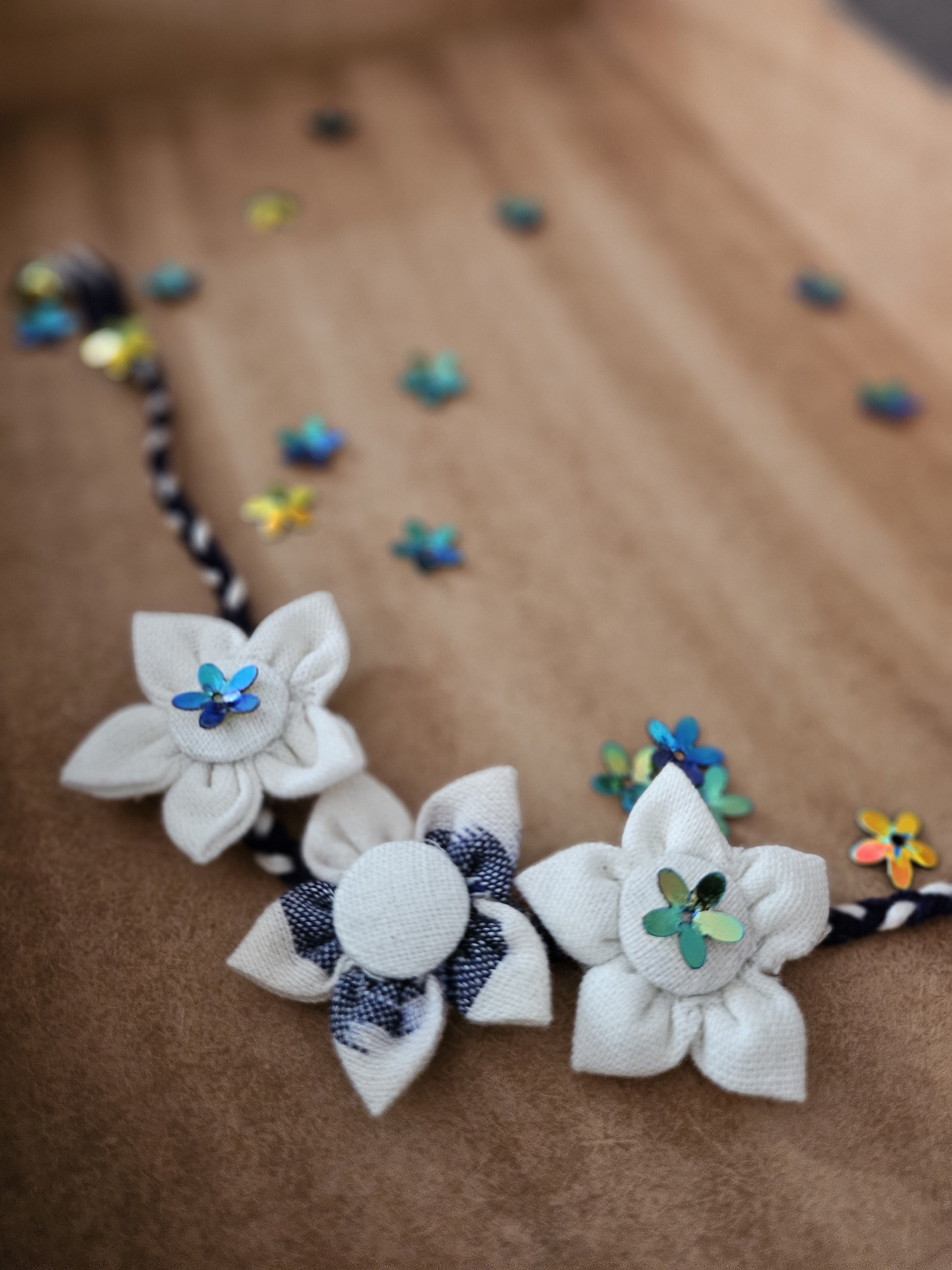 Upcycled Fabric Flower Rakhi & Ikat Pouch (Set of 2)