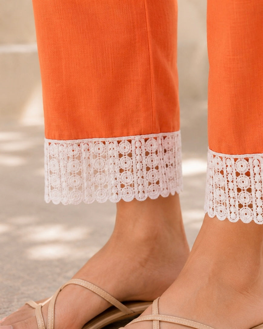 Hand-Embroidered Phulkari Khaddar Co-ord Set – Orange
