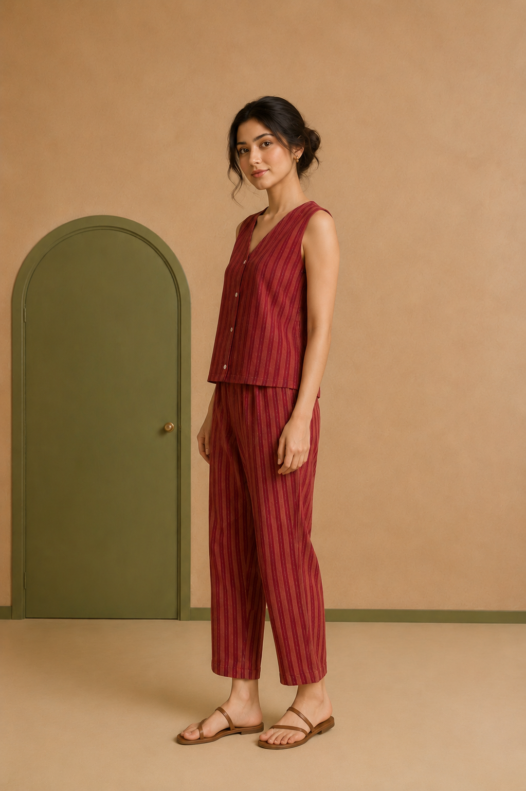 Red Cotton Dobby Co-ord Set