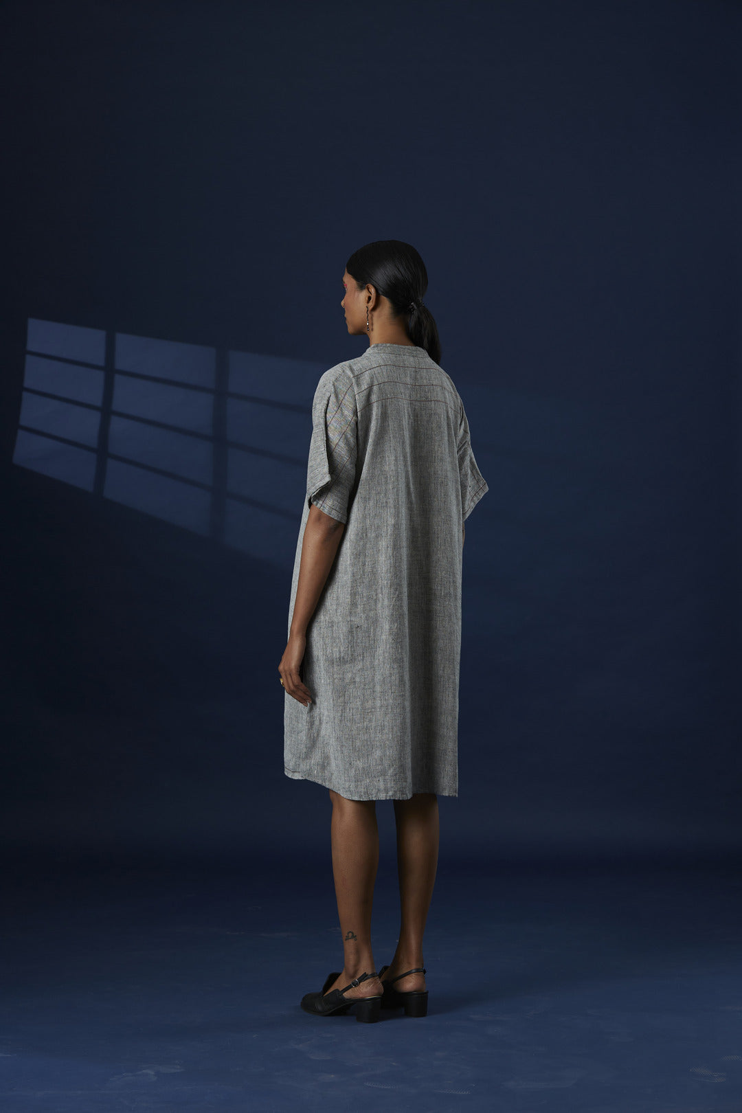 Hand-Embroidered khaddar Cotton Dress - Grey