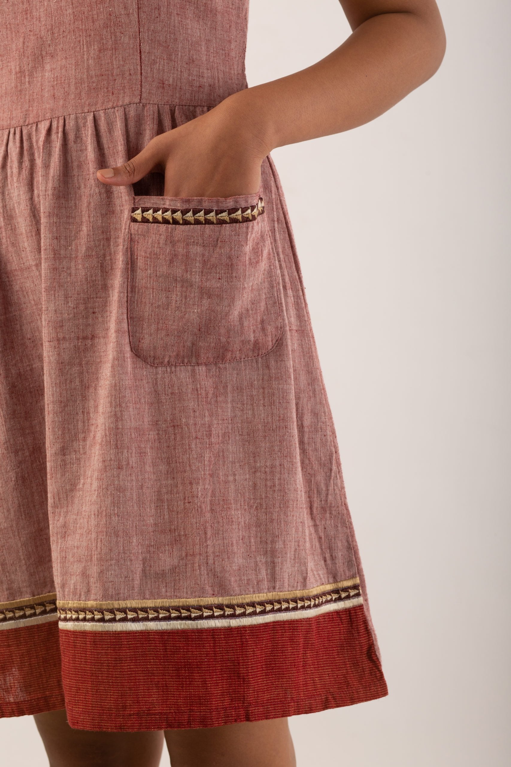 Brick Red Dress with Intricate Borders