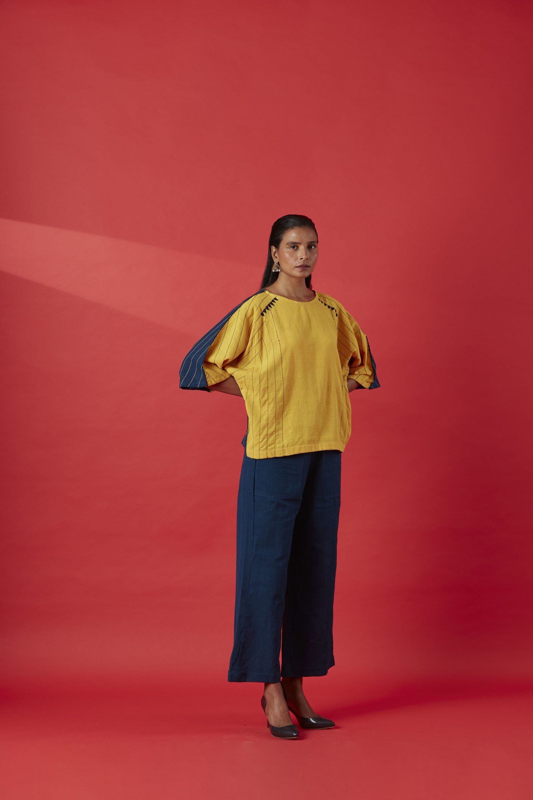 Trikon Reversible Cotton Kaftan Top With Indigo Pants