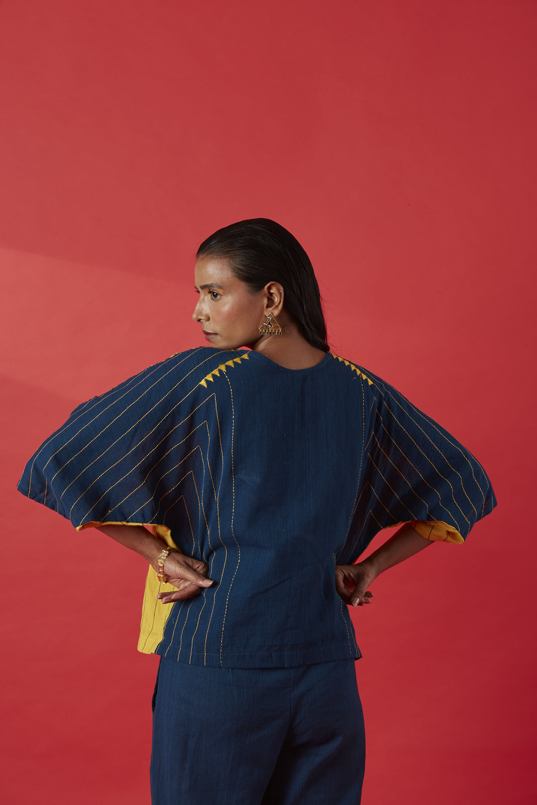 Trikon Reversible Cotton Kaftan Top With Indigo Pants