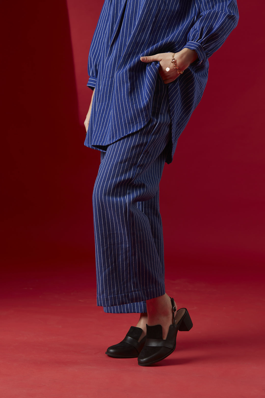Hand- Embroidered Blue Stripe Co-ord Set