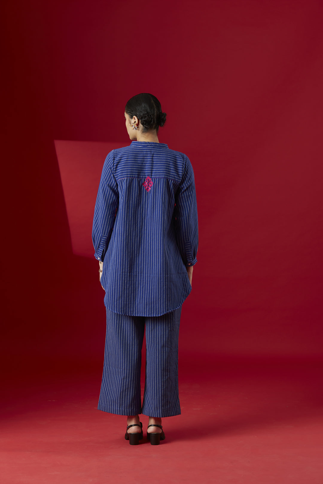 Hand- Embroidered Blue Stripe Co-ord Set
