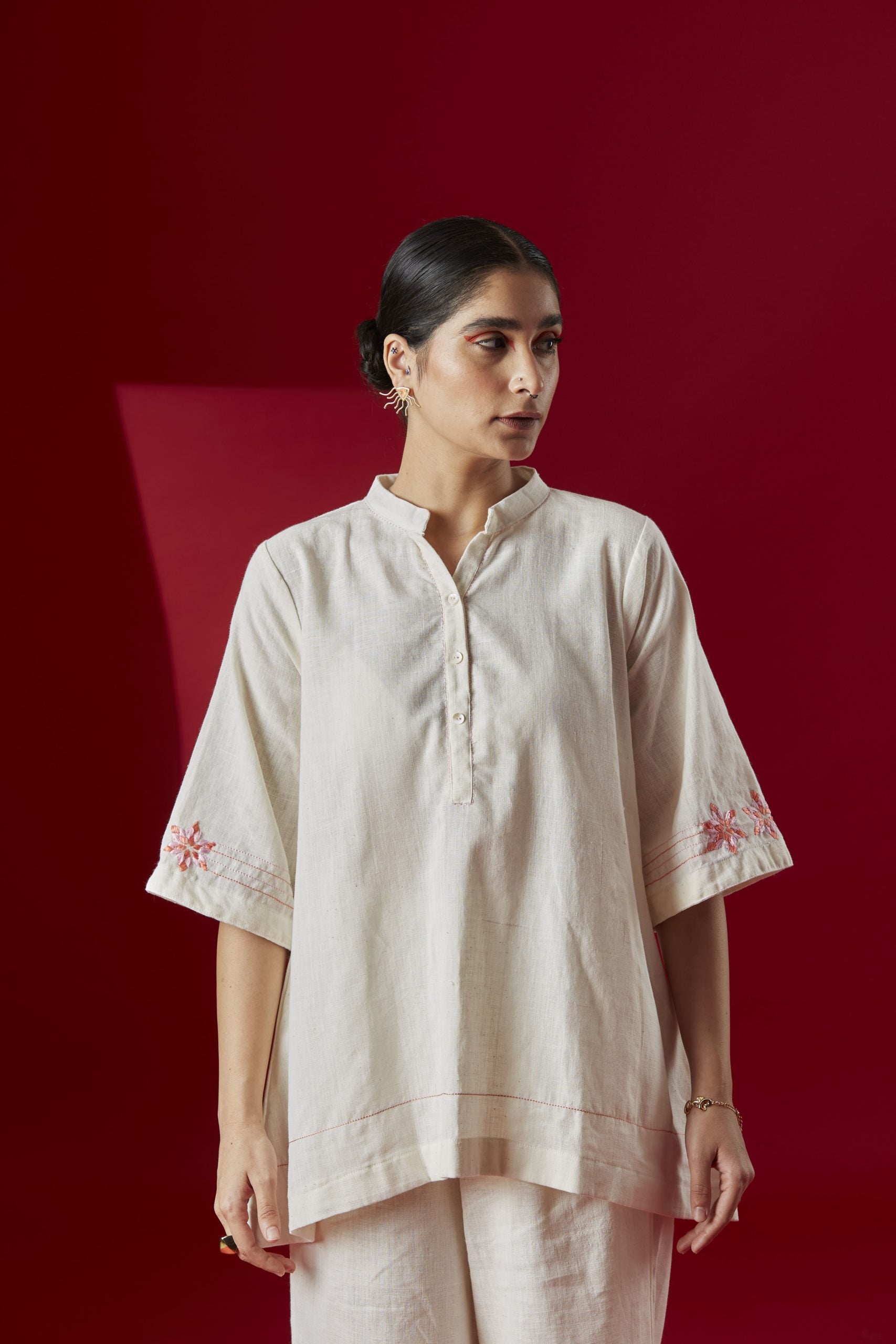 White Khaddar Cotton kurta Co-ord Set