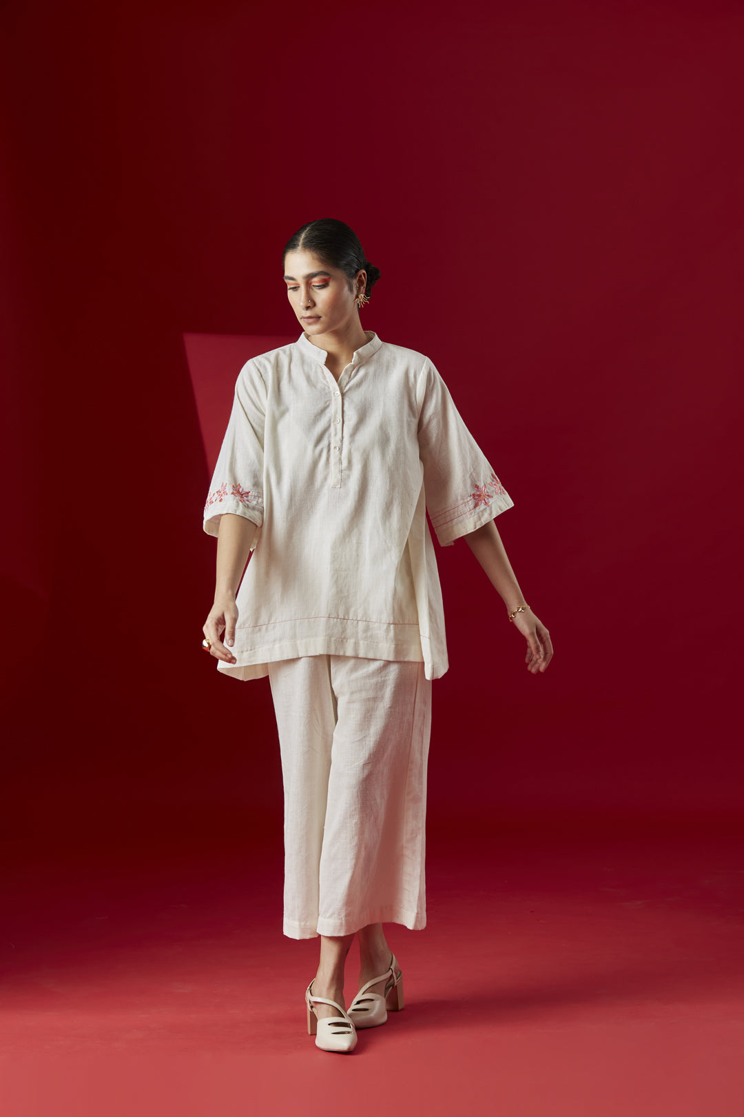 White Khaddar Cotton kurta Co-ord Set