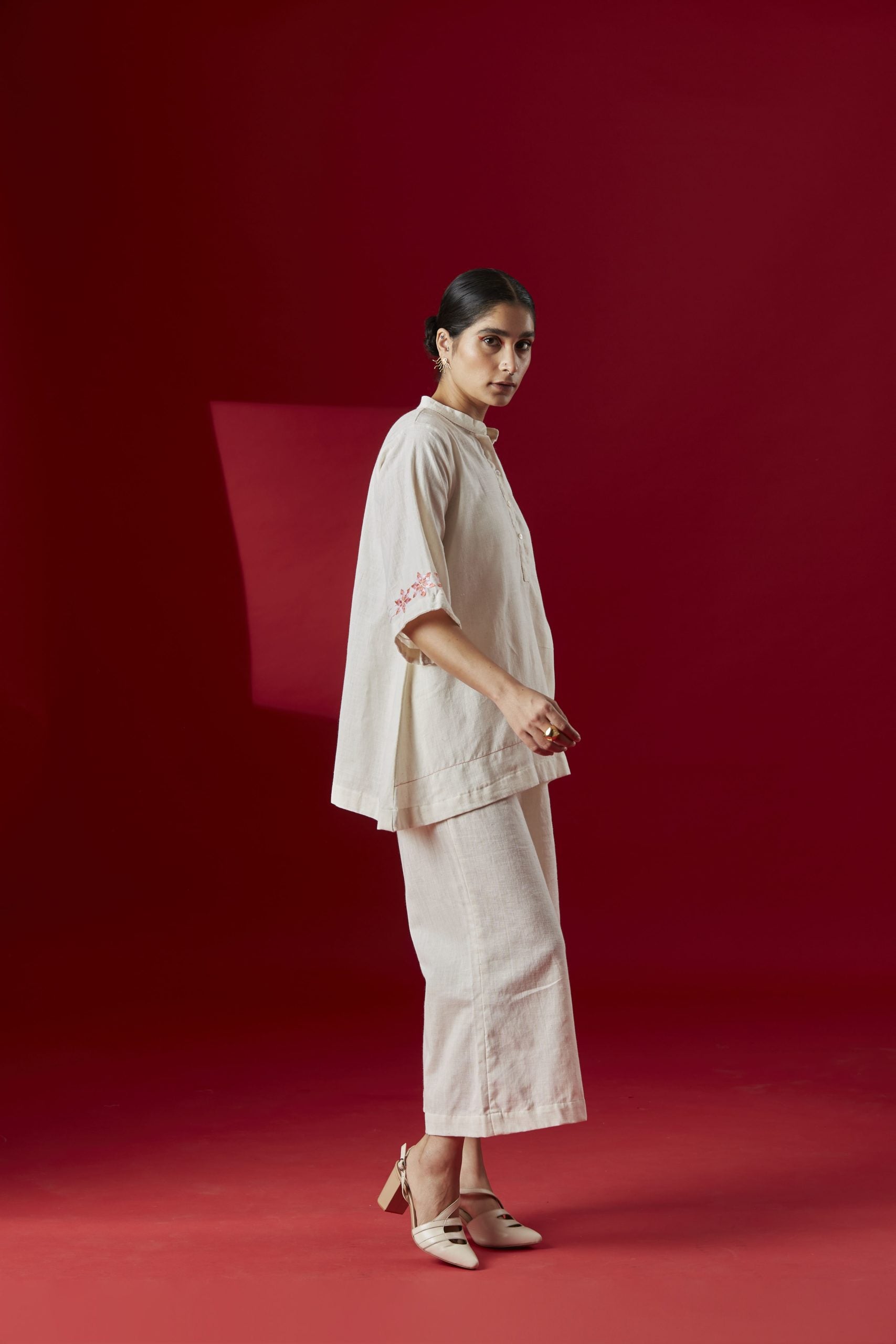 White Khaddar Cotton kurta Co-ord Set