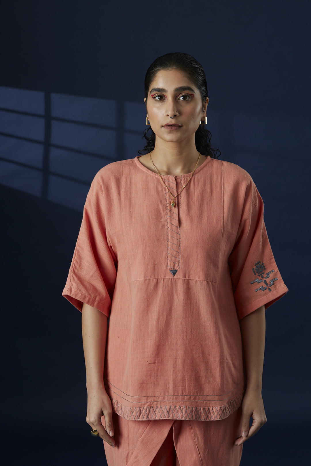 Peach Khaddar Cotton Kurta