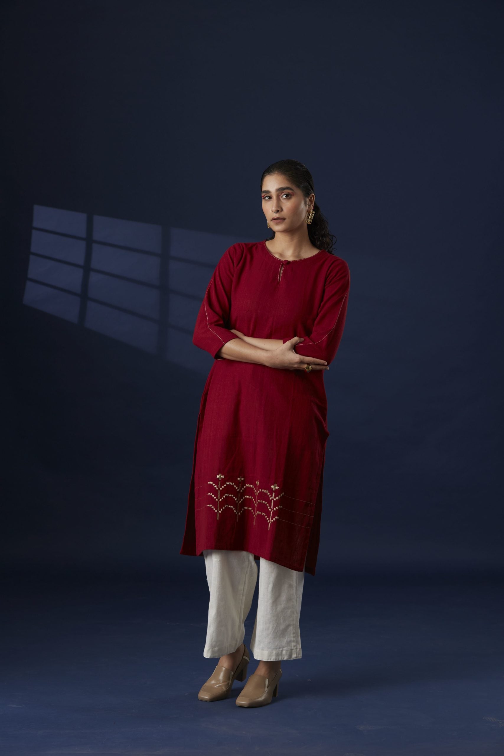 Red Geometric Jaal Kurta Set