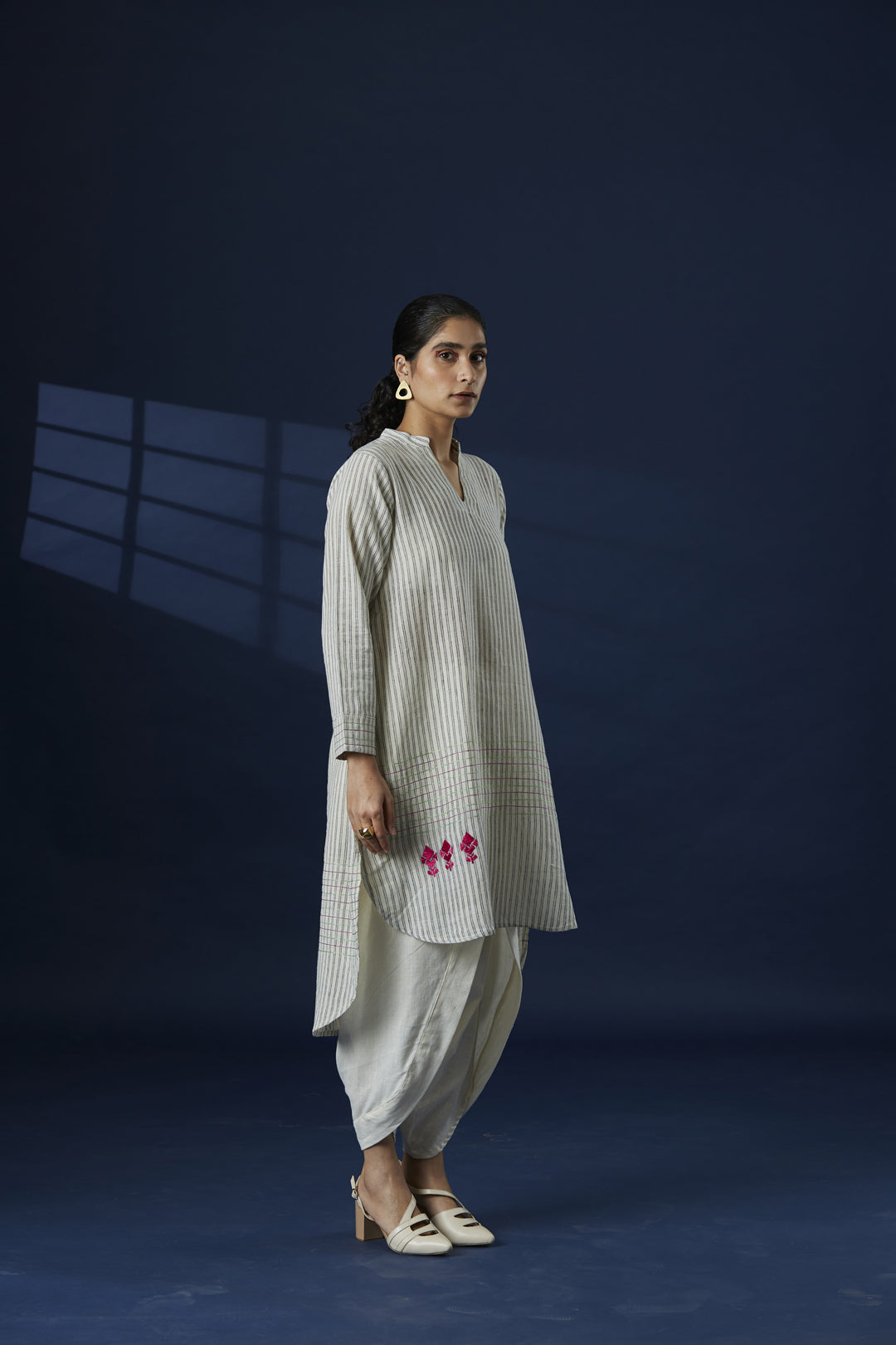 Rani Pink Phulkari Cotton Long Kurta