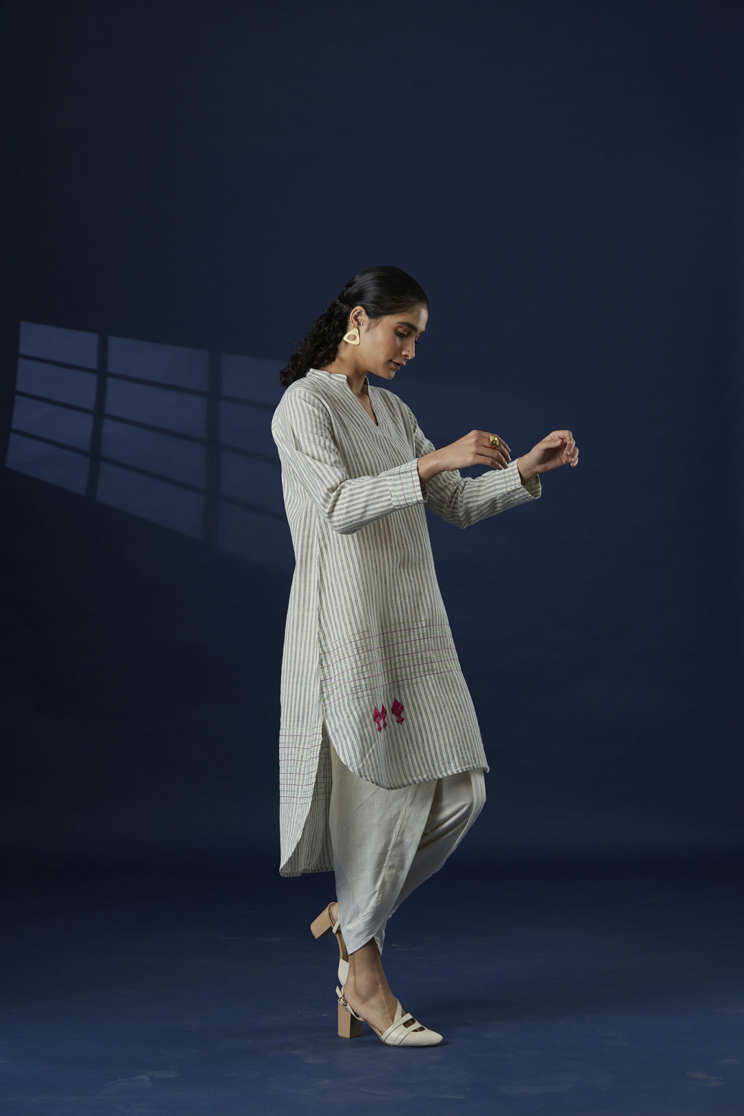Rani Pink Phulkari Cotton Long Kurta