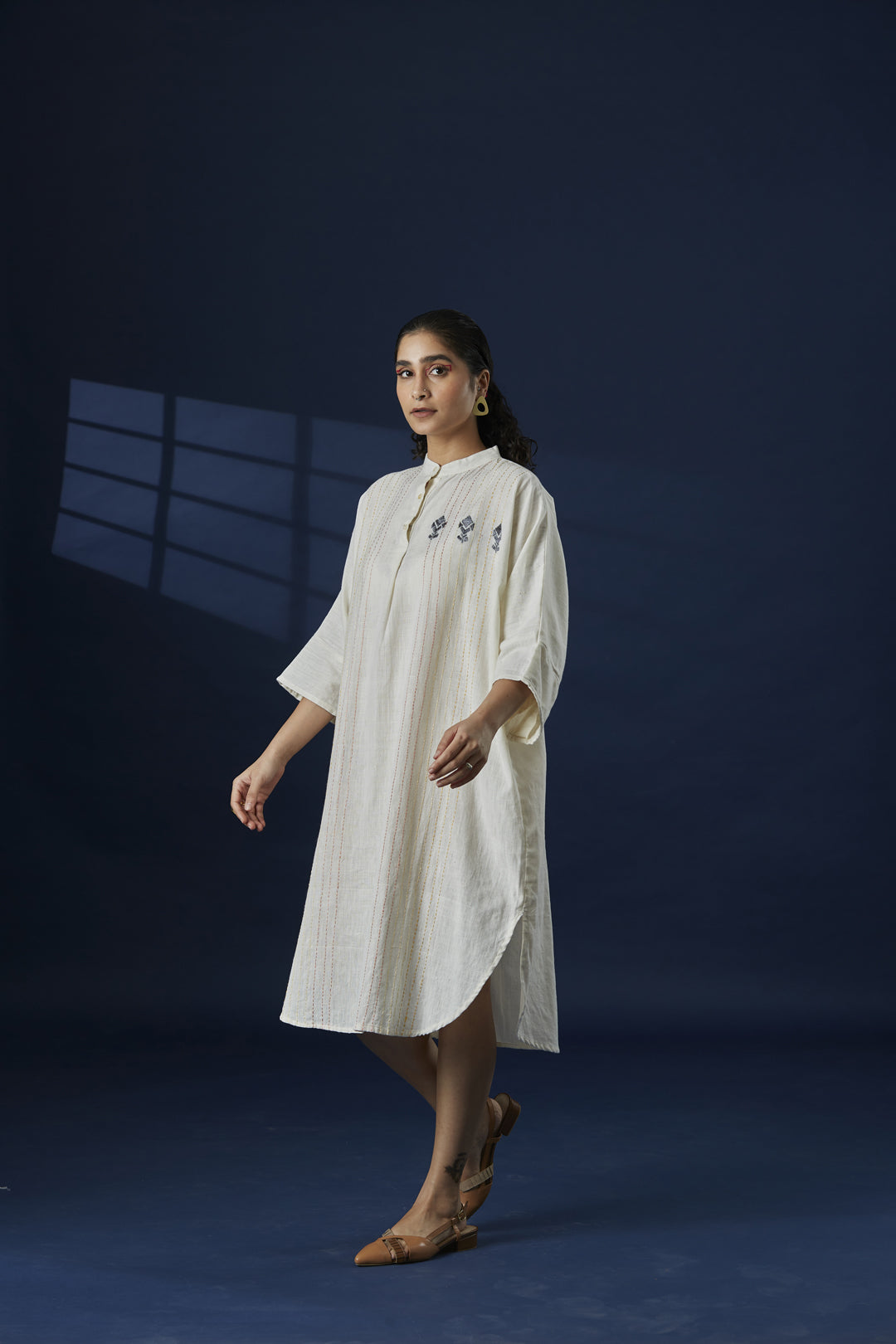 Phulkari Hand Embroidered Blue Kaftan Dress