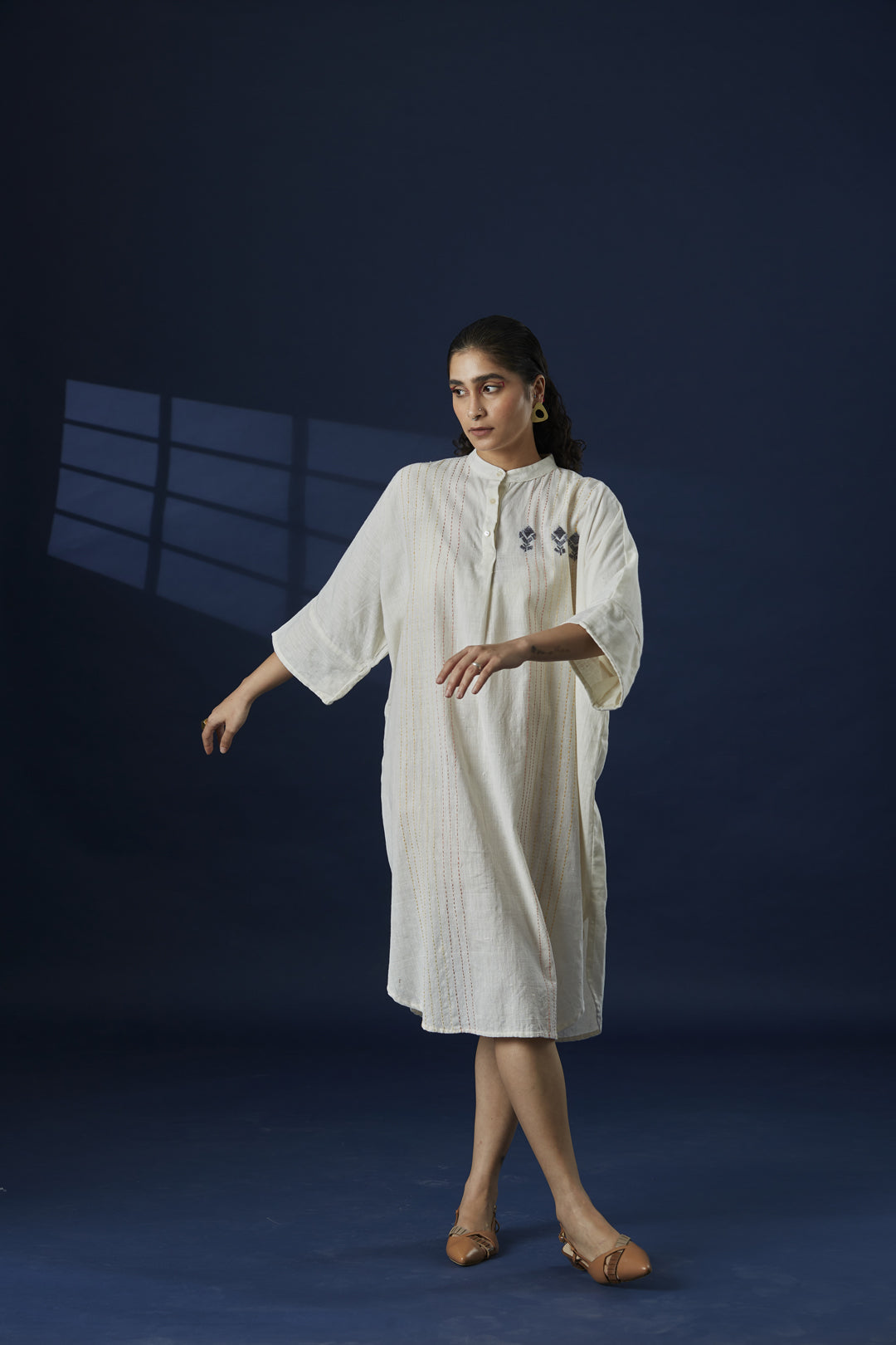 Phulkari Hand Embroidered Blue Kaftan Dress