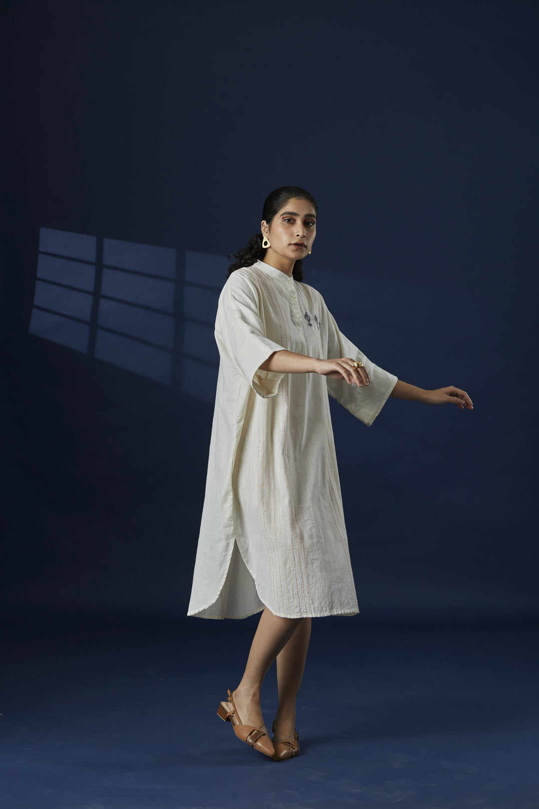 Phulkari Hand Embroidered Blue Kaftan Dress