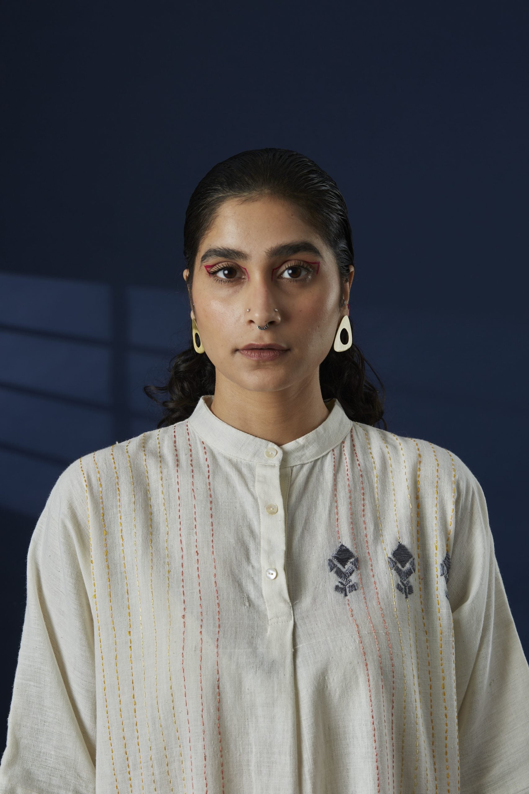 Phulkari Hand Embroidered White Kaftan Dress