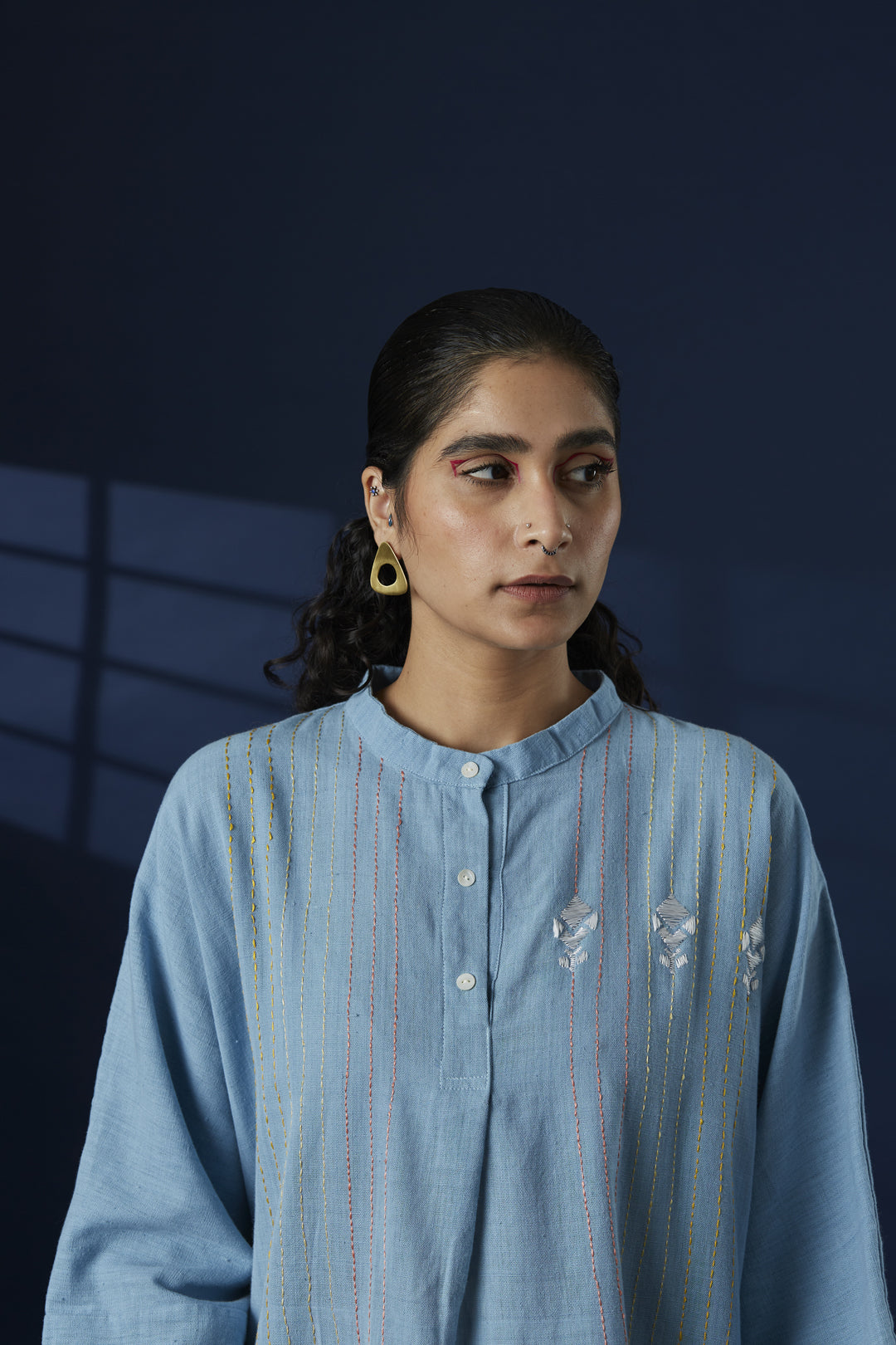 Phulkari Hand Embroidered Blue Kaftan Dress