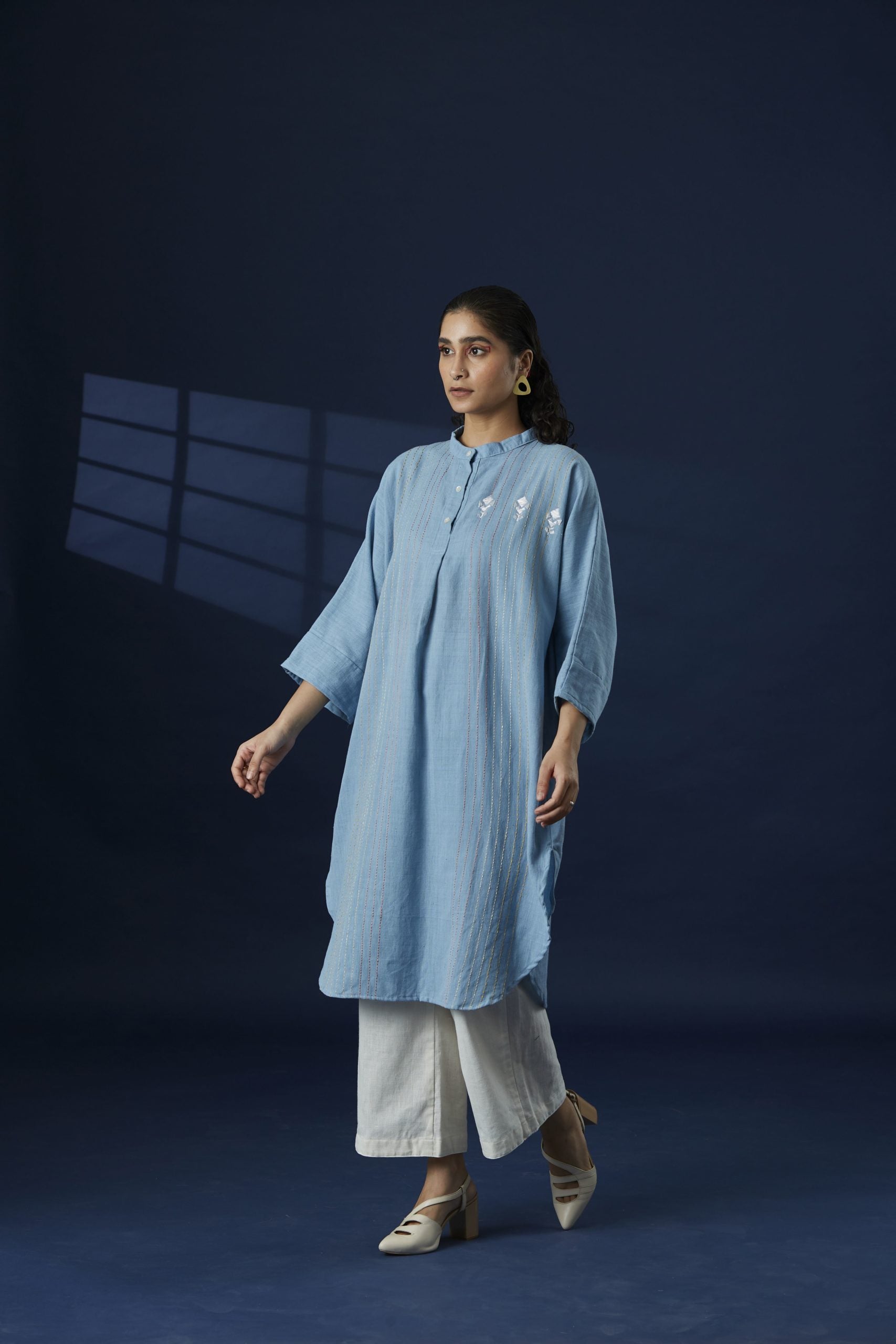Phulkari Hand Embroidered White Kaftan Dress