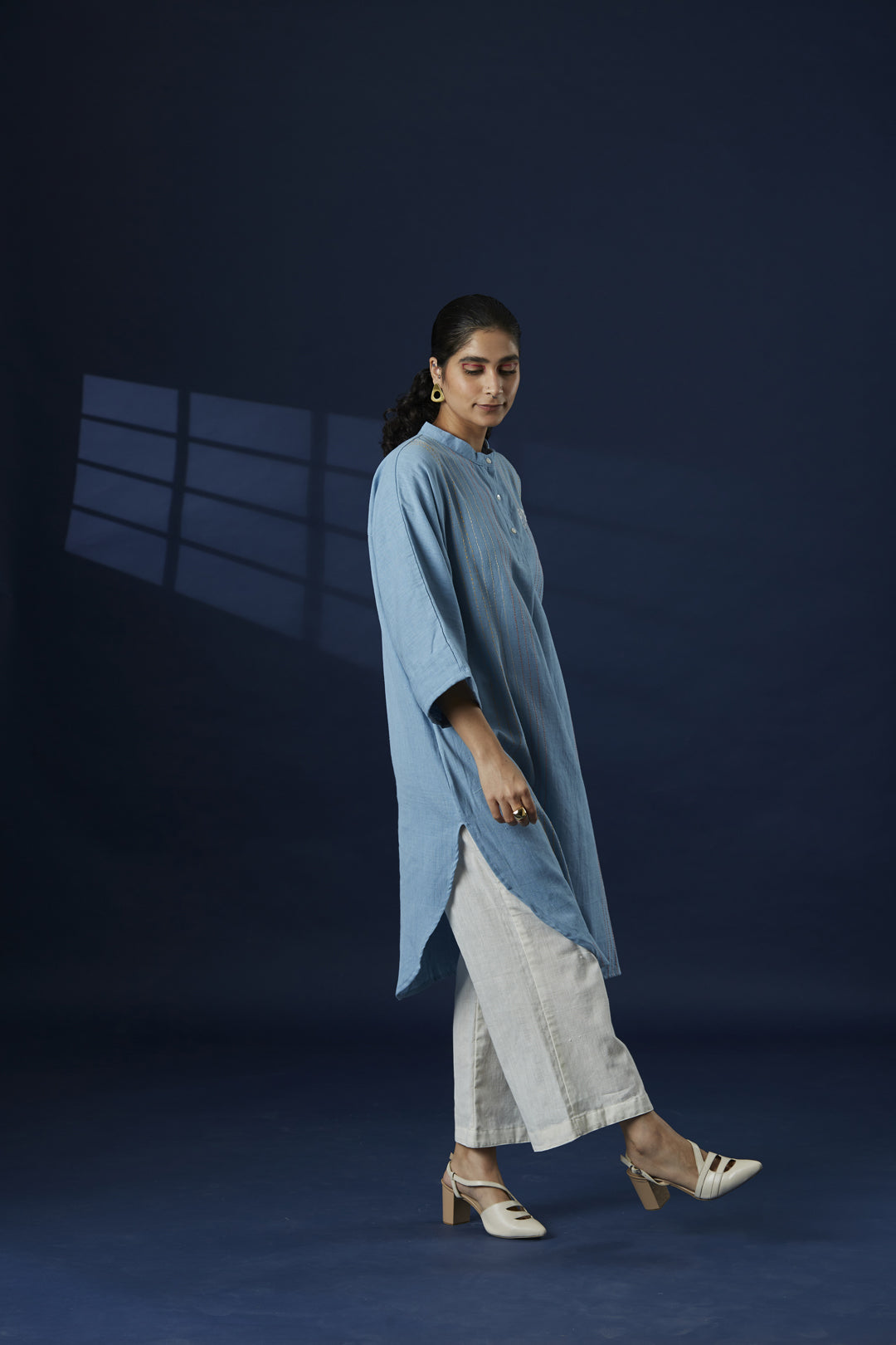 Phulkari Hand Embroidered Blue Kaftan Dress