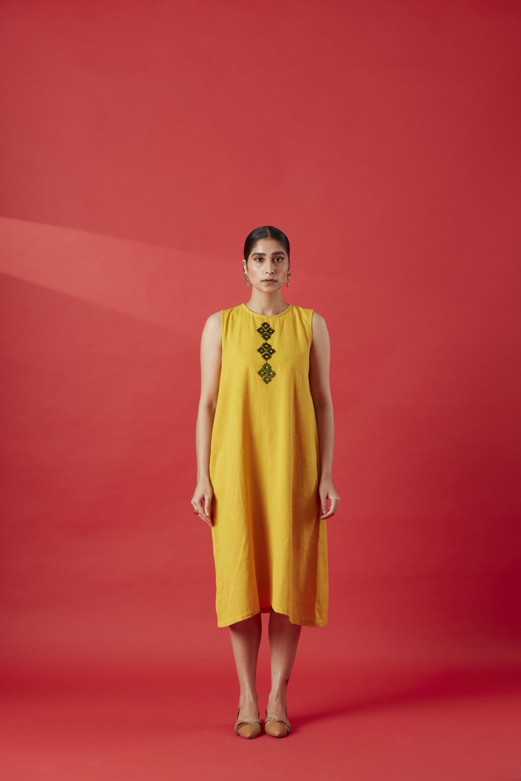 Hand-Embroidered Cotton Shift Dress