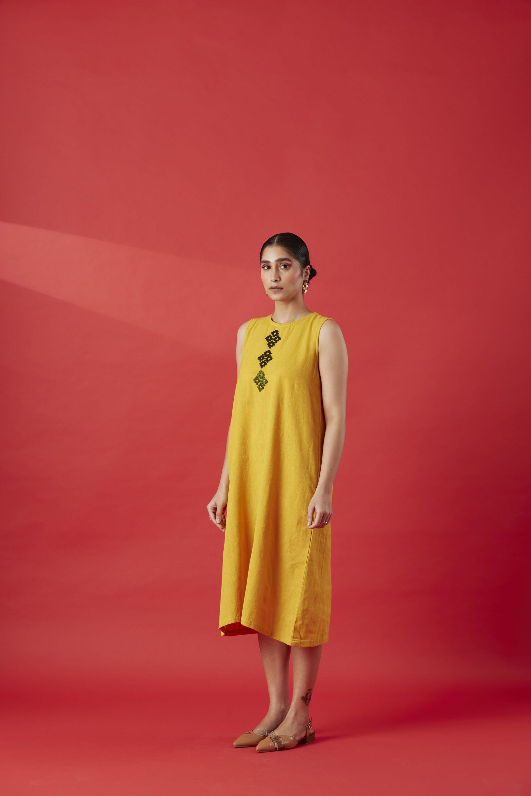 Hand-Embroidered Cotton Shift Dress