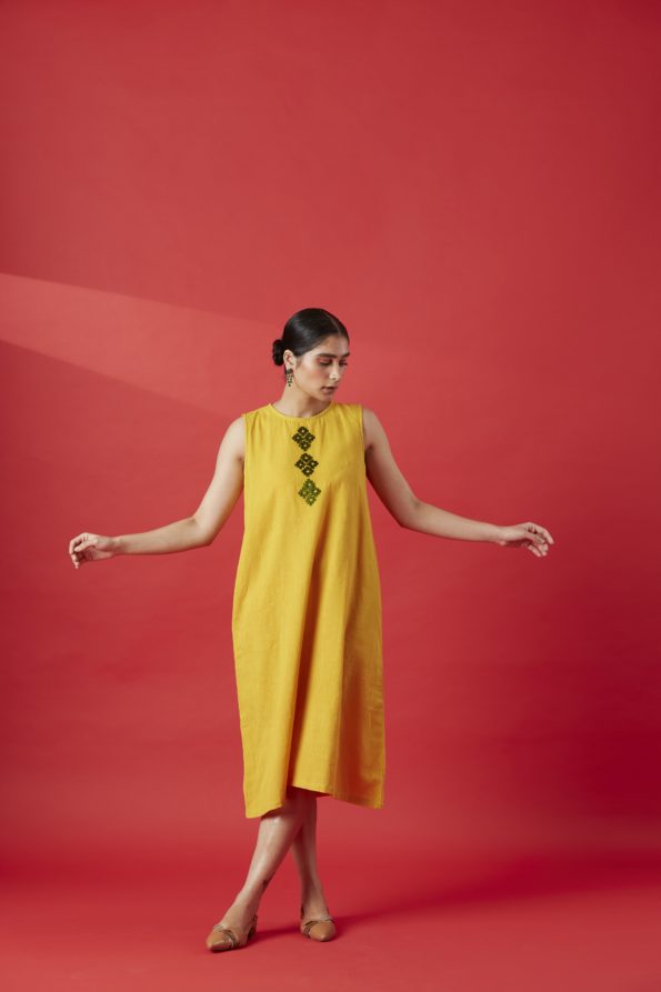 Hand-Embroidered Cotton Shift Dress