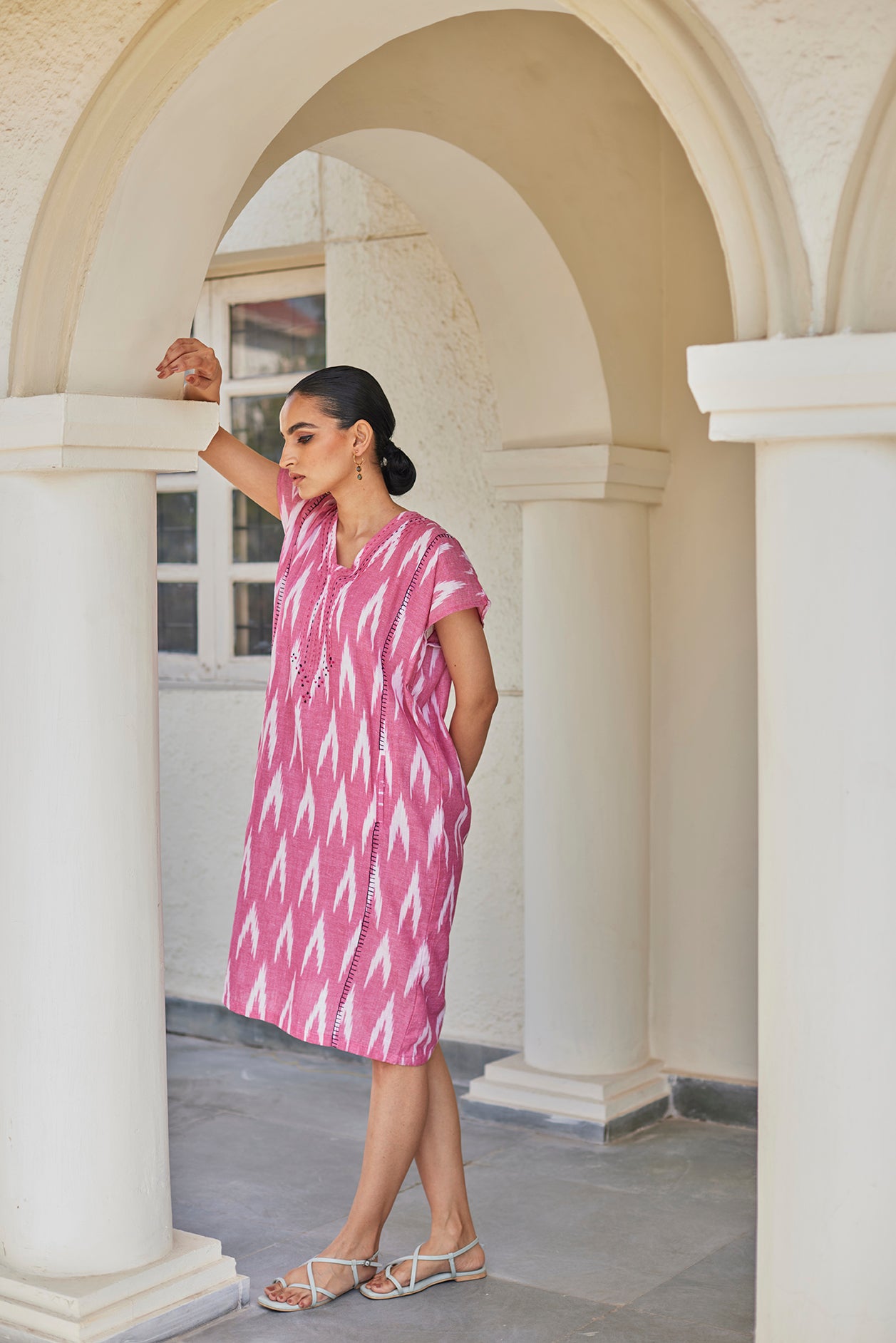 Pink Cotton Ikat Kaftan