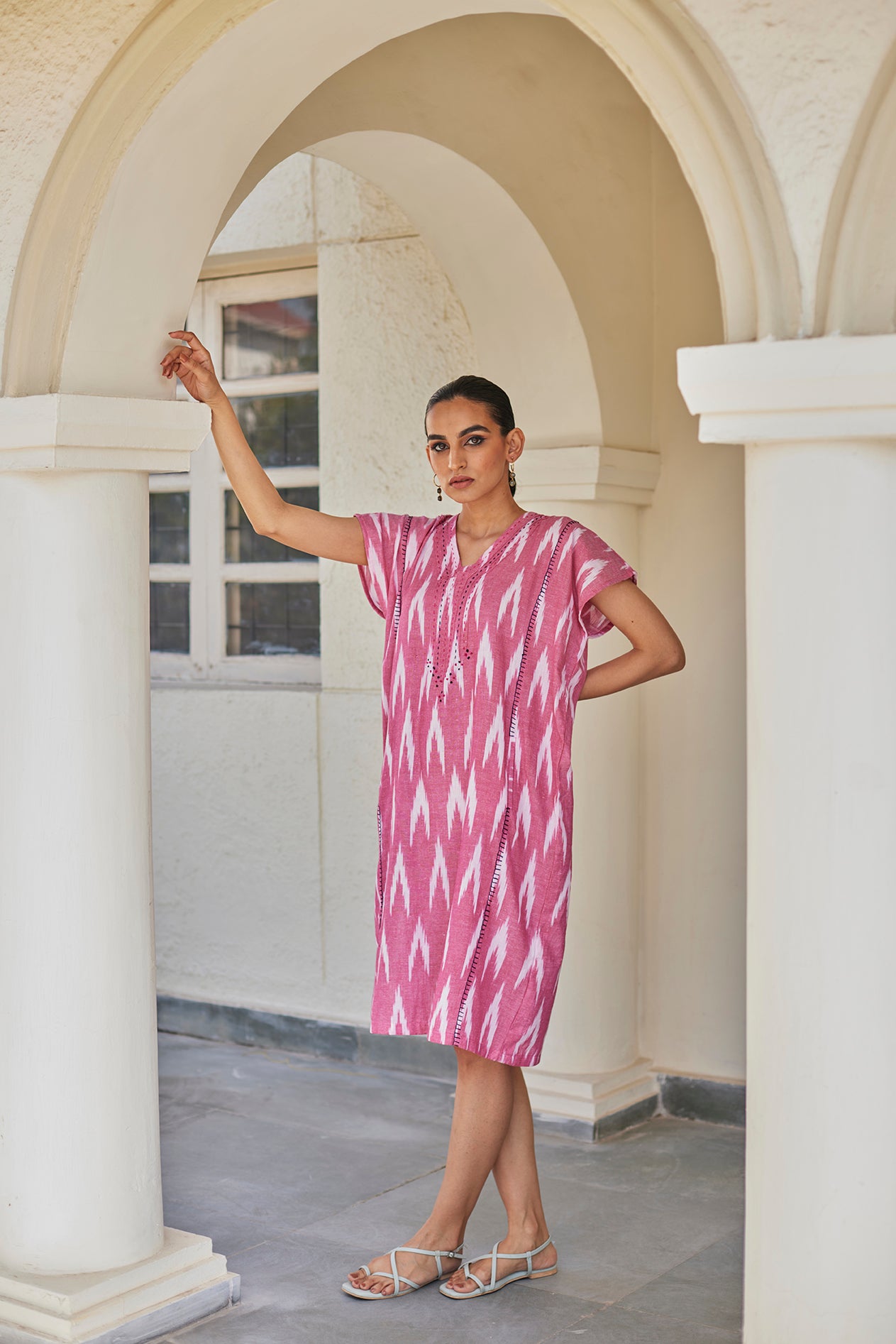 Pink Cotton Ikat Kaftan