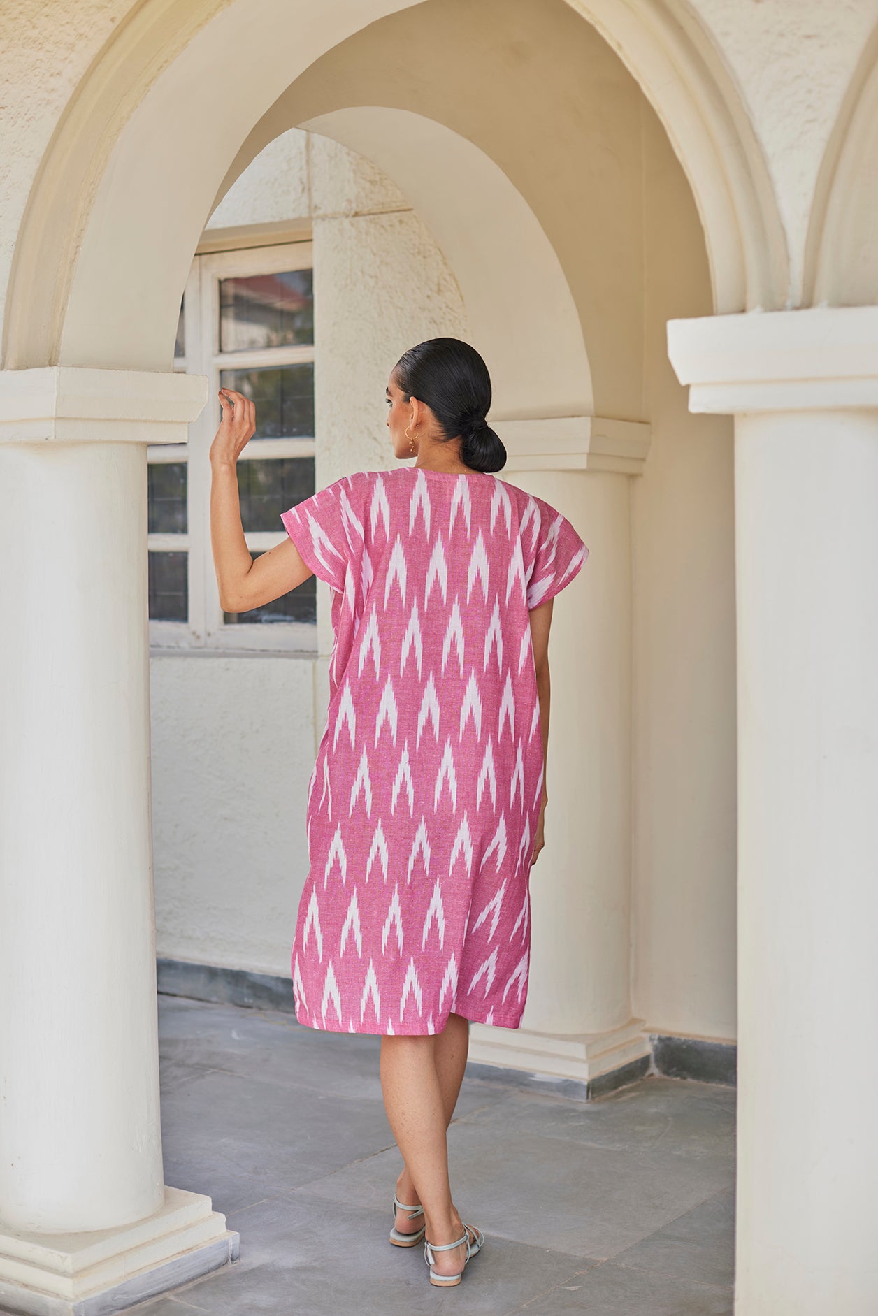 Pink Cotton Ikat Kaftan