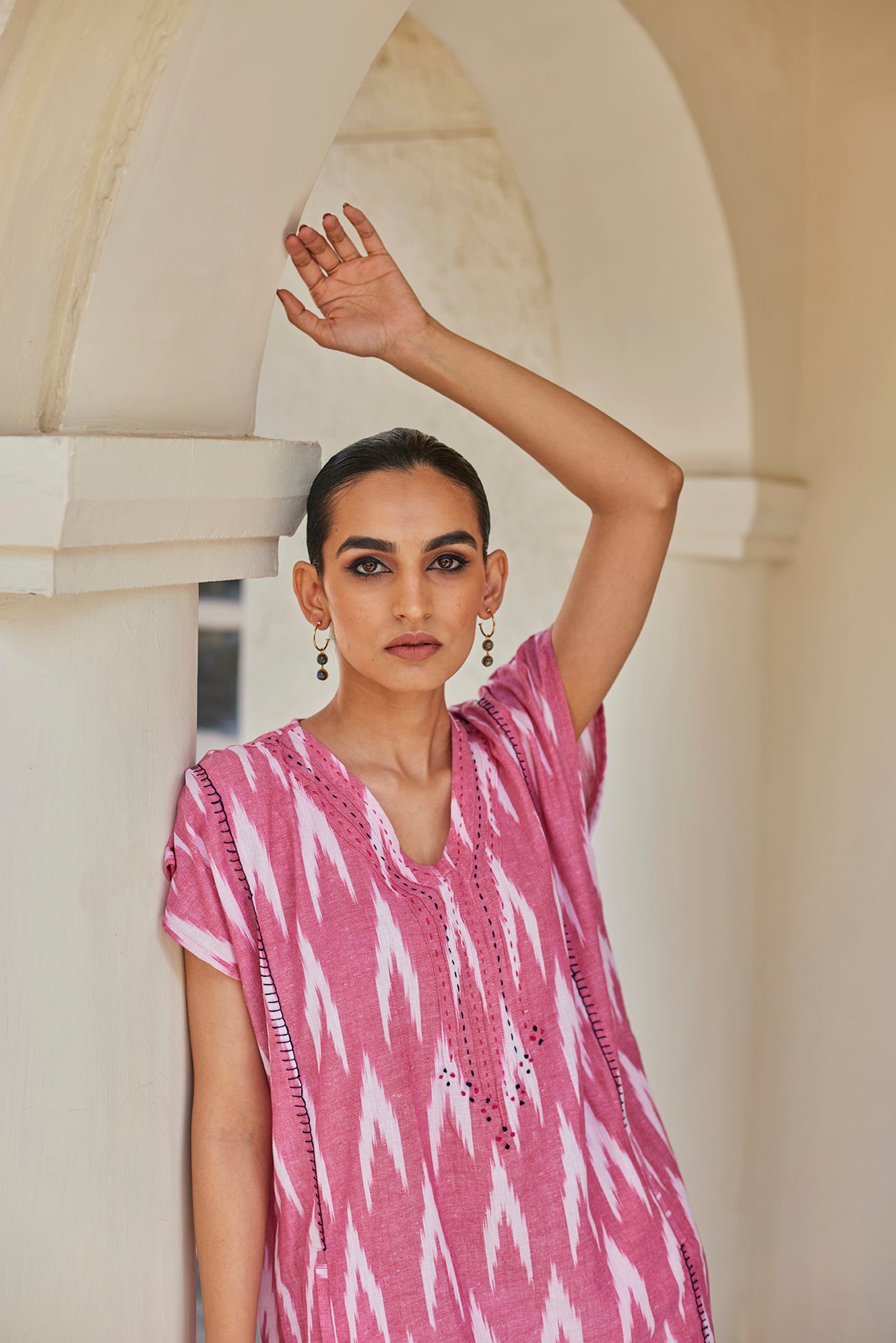 Pink Cotton Ikat Kaftan