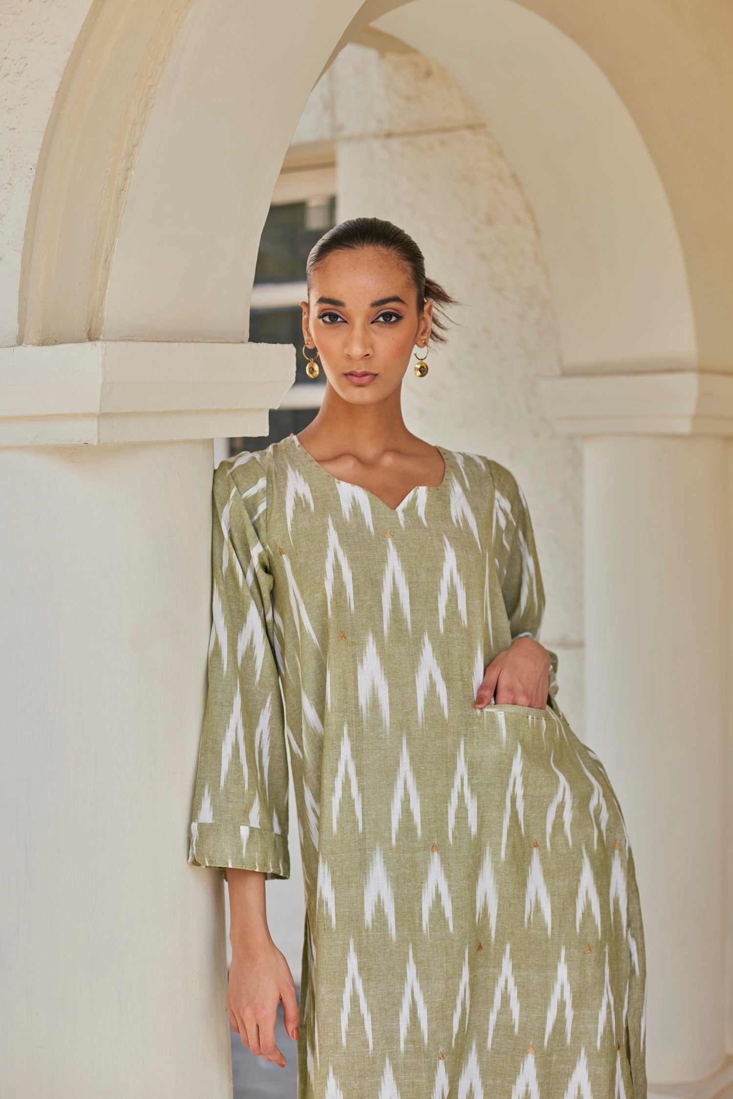 Green Ikat Cotton Kurta