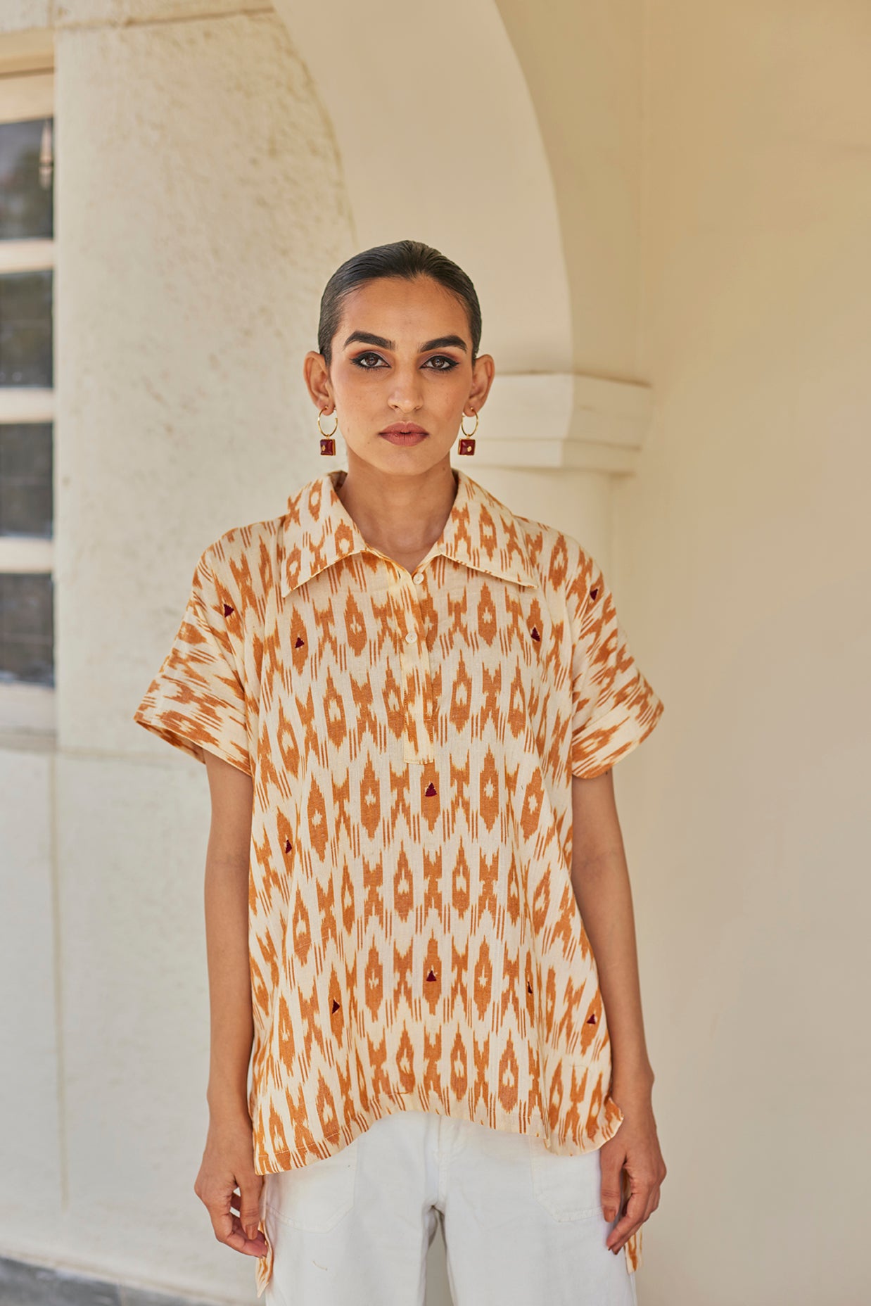 Asymmetrical Mustard Ikat Top