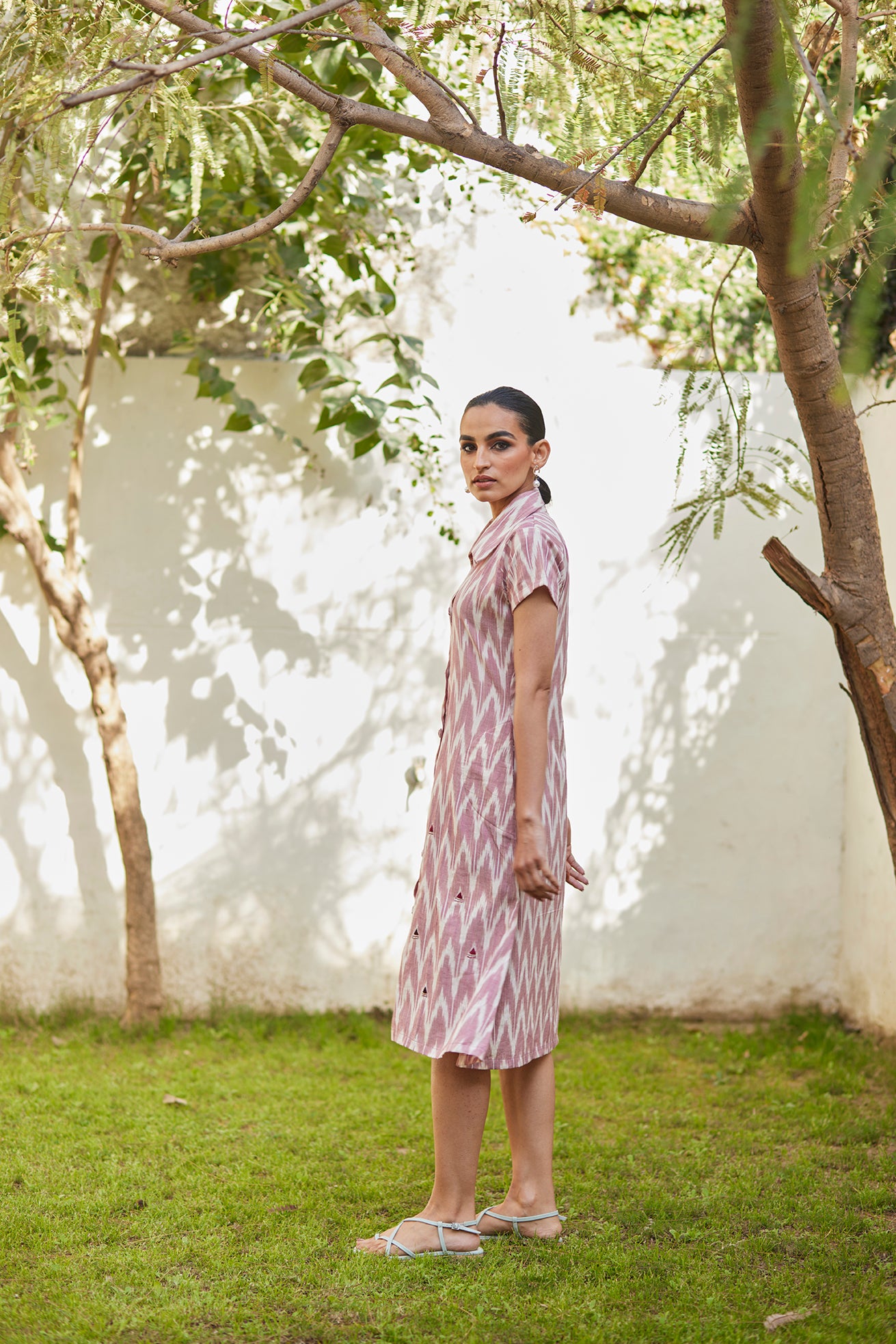 Pale Pink Dress with Embroidered Buttons