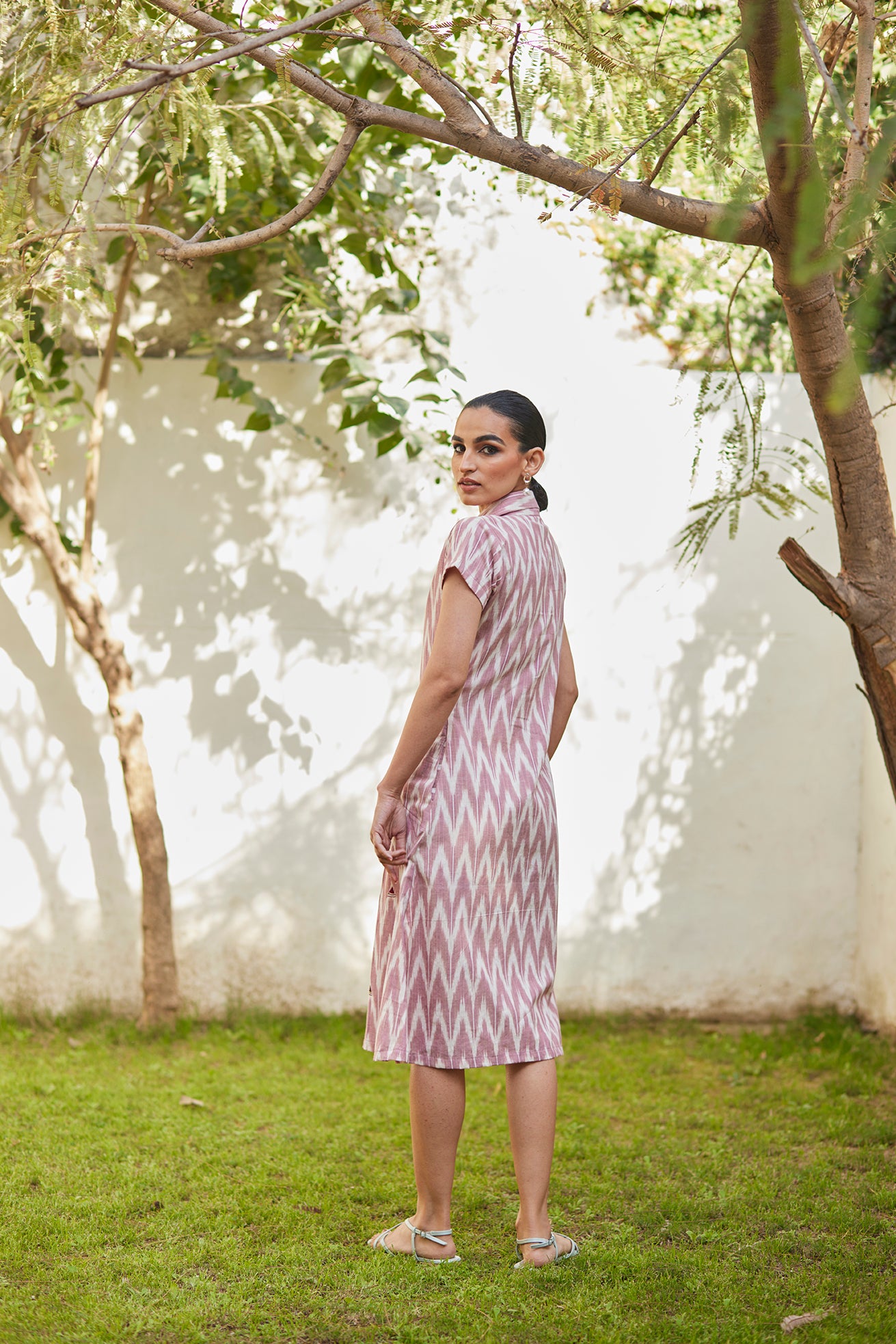 Pale Pink Dress with Embroidered Buttons