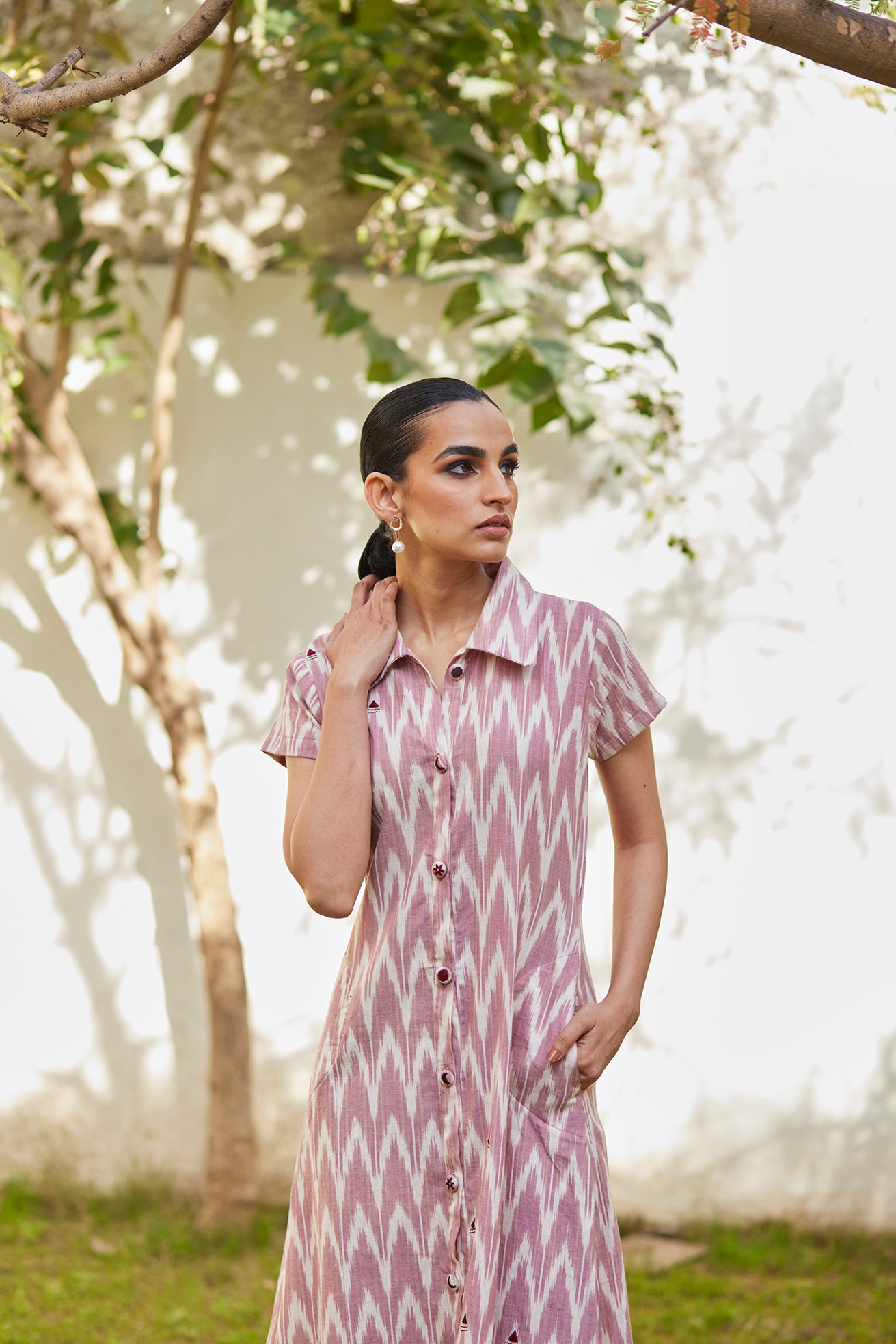Pale Pink Dress with Embroidered Buttons