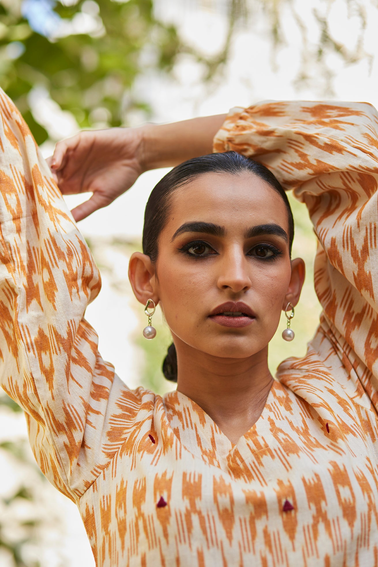 Flared Mustard Ikat Cotton Dress