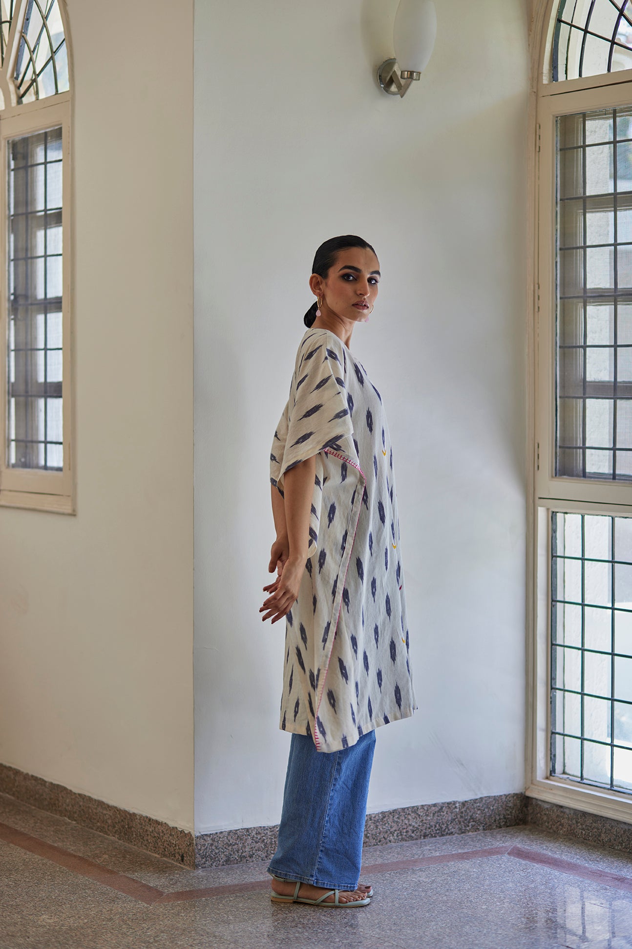 White Ikat Handwoven Kaftan