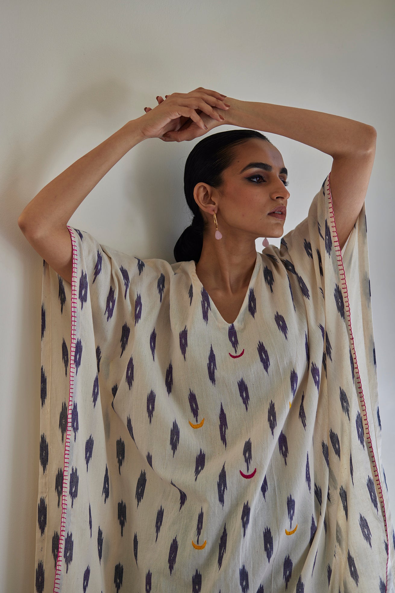 White Ikat Handwoven Kaftan