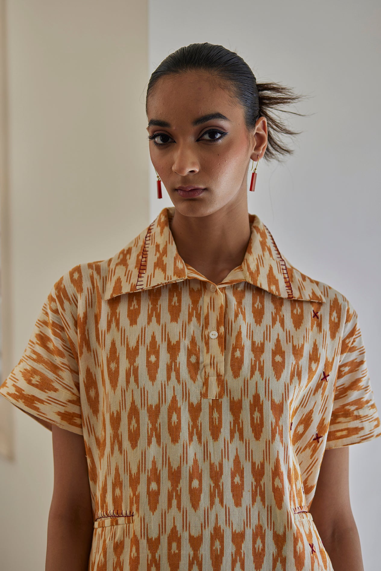 Mustard Ikat Kaftan Dress