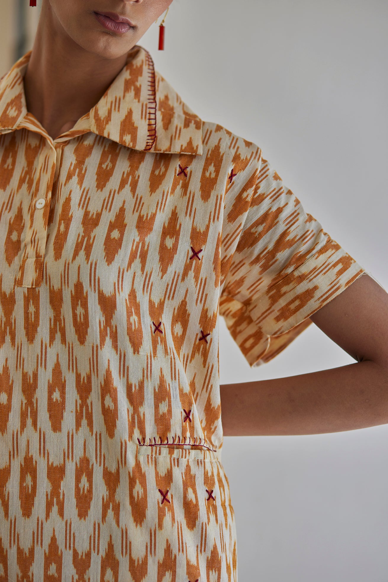 Mustard Ikat Kaftan Dress