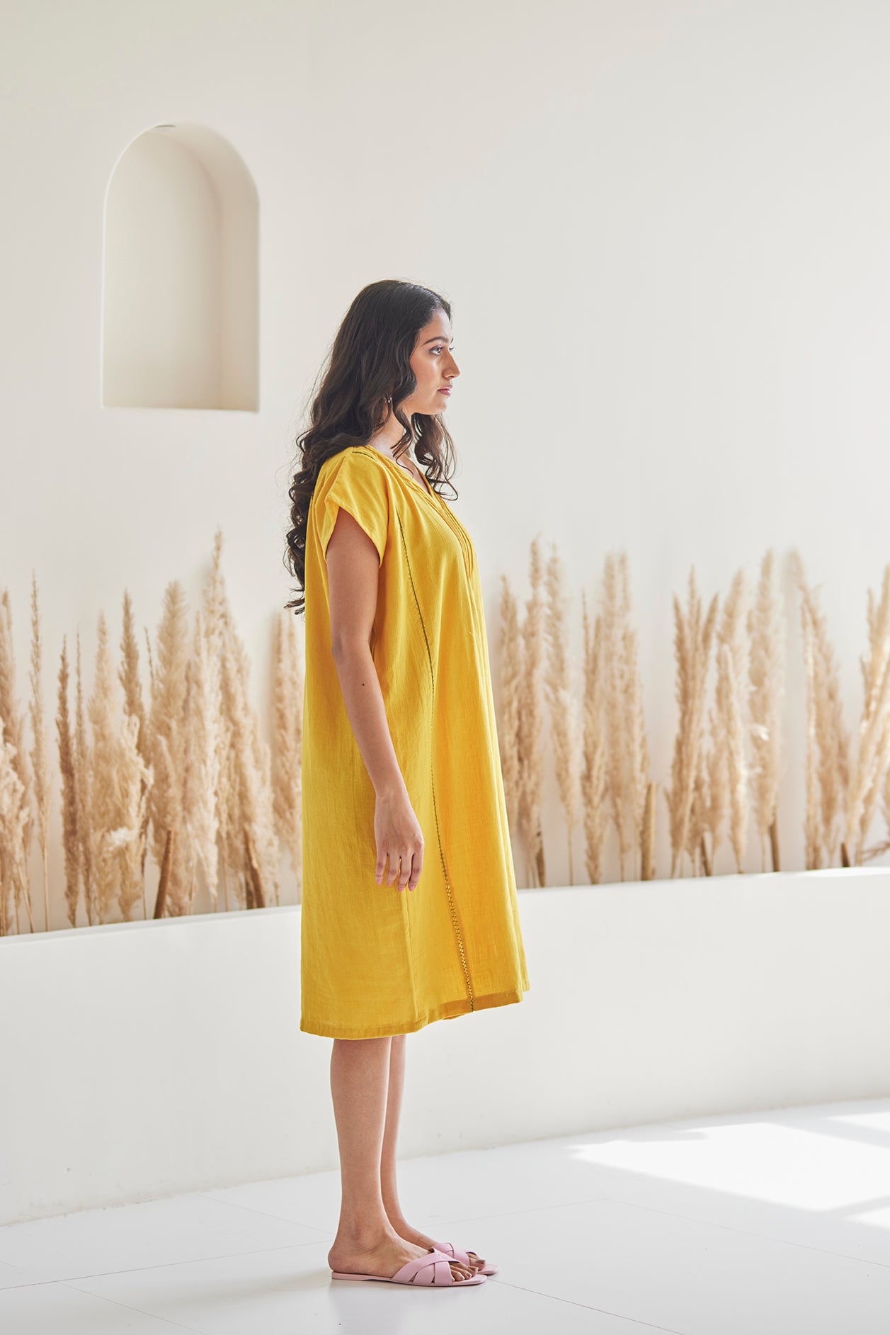 Mustard Lacework Cotton Kaftan