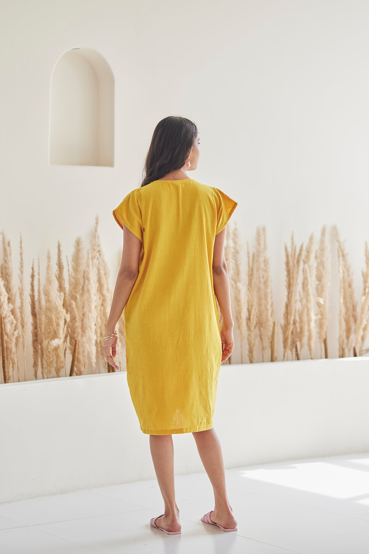 Mustard Lacework Cotton Kaftan