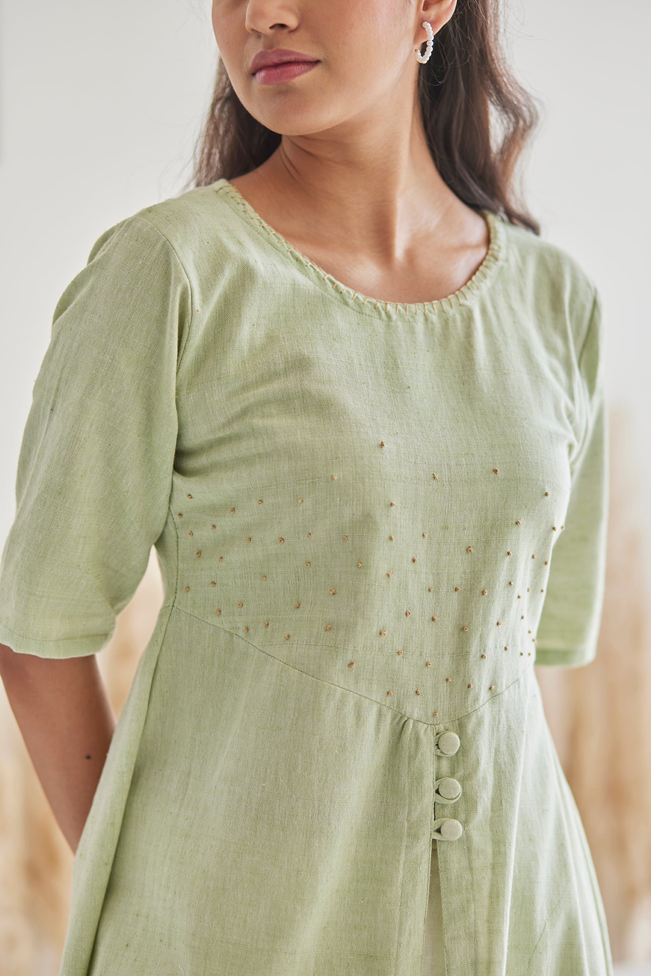 Cotton Embroidered Green Kurta