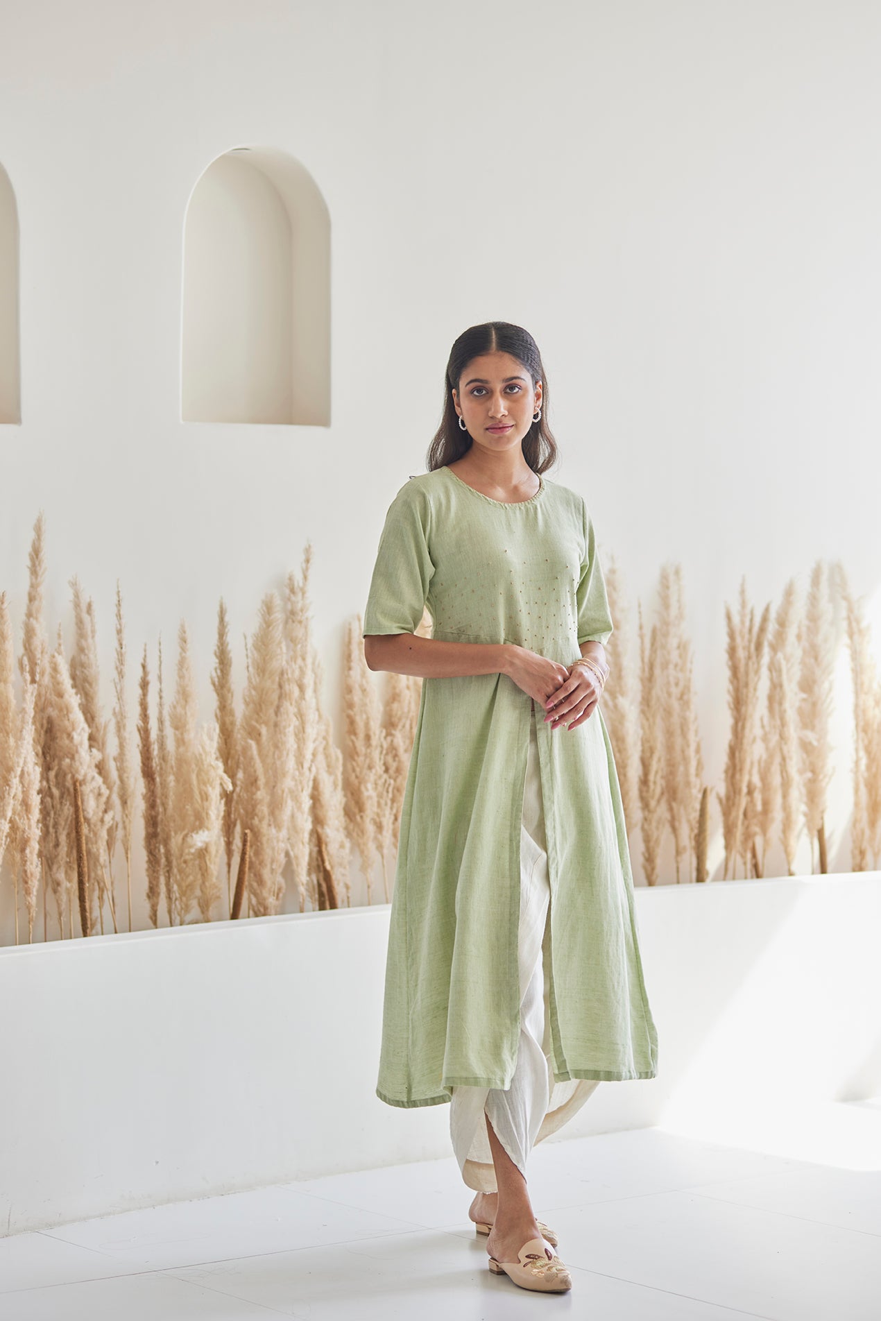 Cotton Embroidered Green Kurta