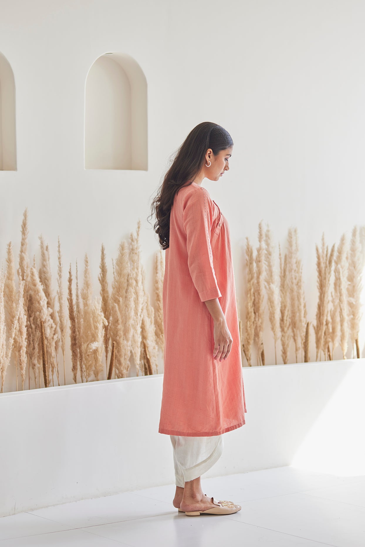 Peach Handwoven Kurta